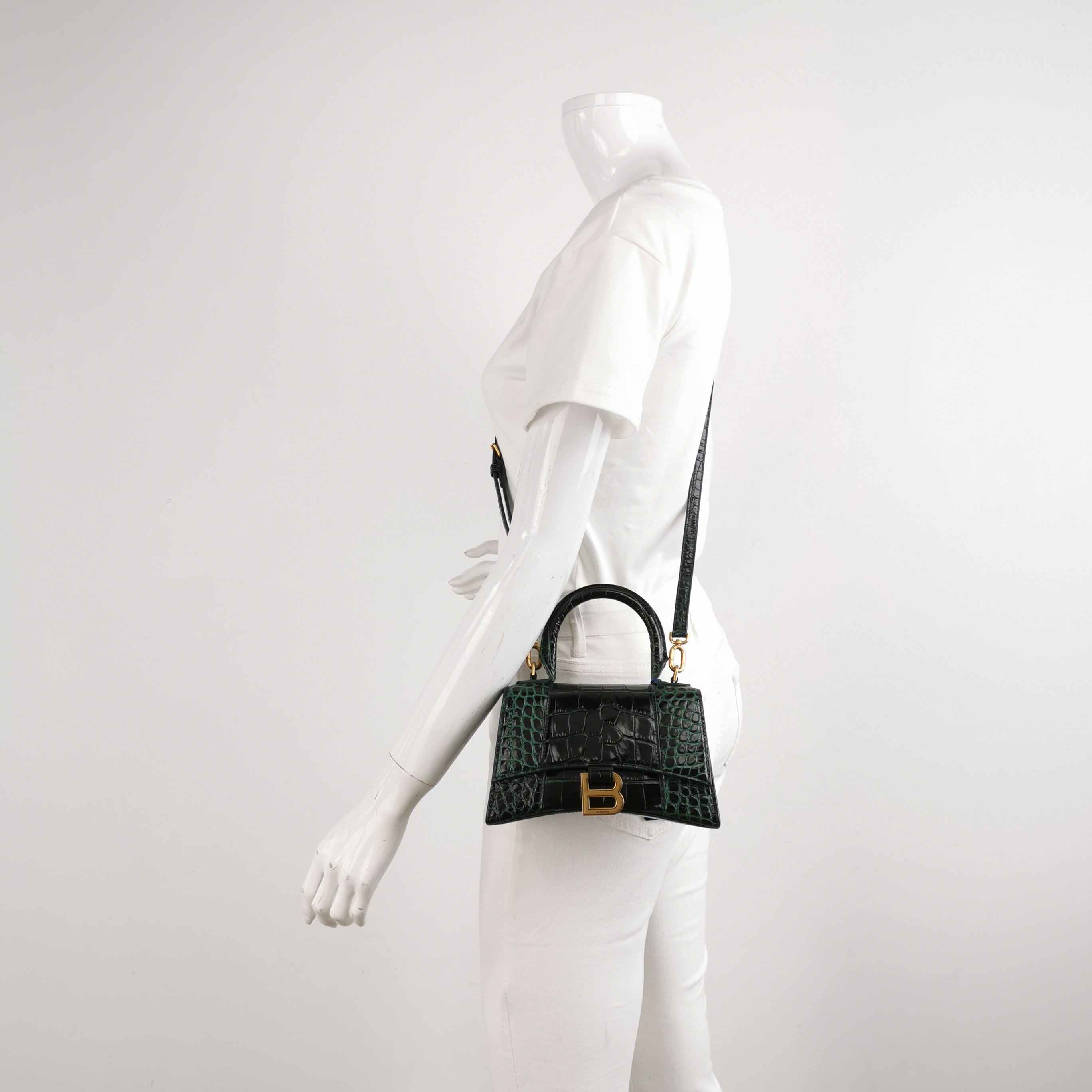 Balenciaga Hourglass Top Handle Bag Crocodile Embossed Leather XS — alternate view