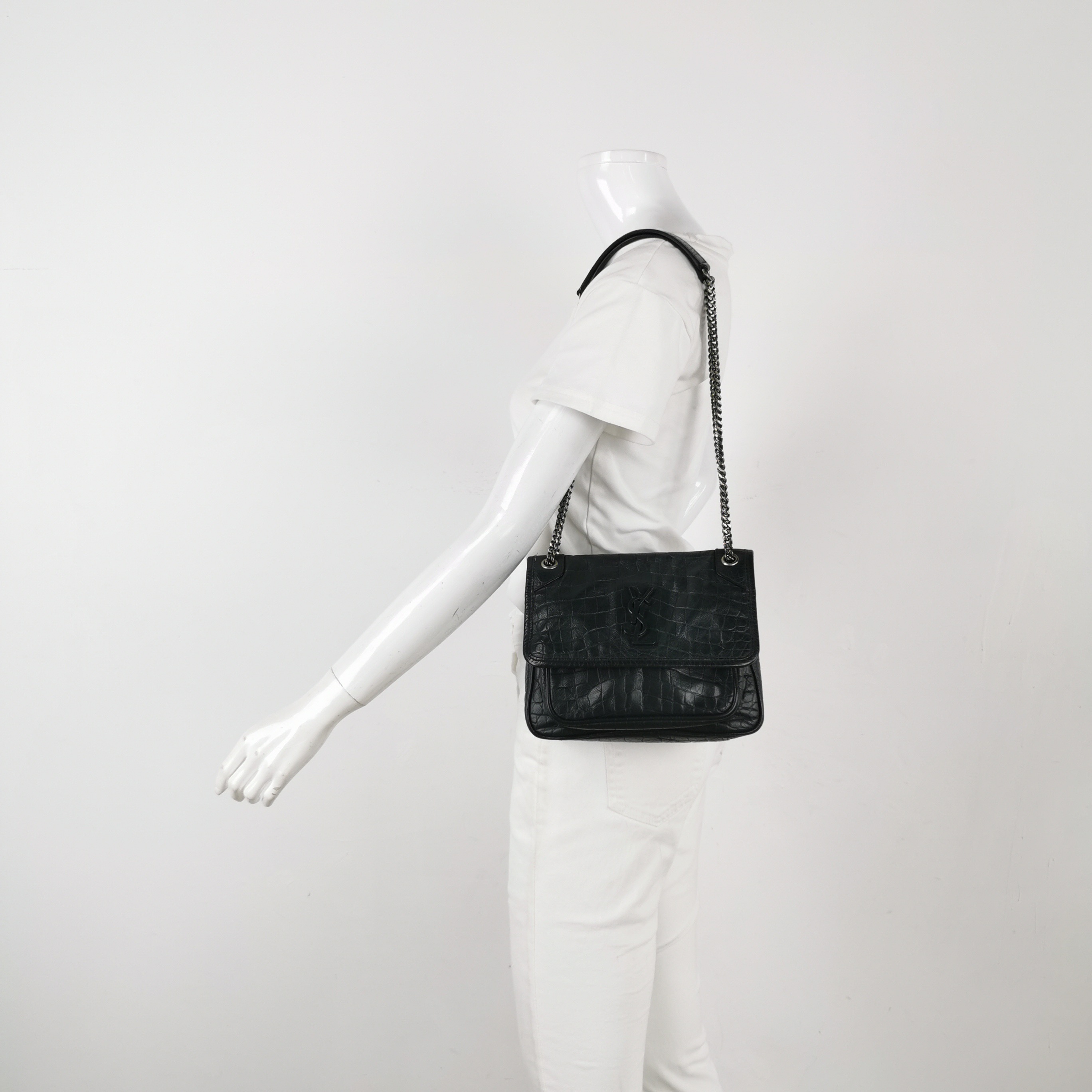 Saint Laurent(YSL) Niki Chain Flap Bag Matelasse Chevron Leather Baby — alternate view
