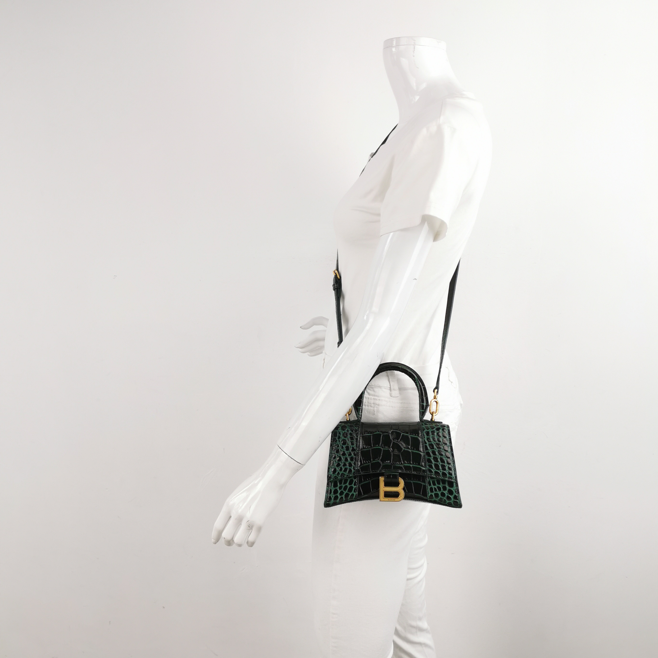 Balenciaga Hourglass Top Handle Bag Crocodile Embossed Leather XS — alternate view