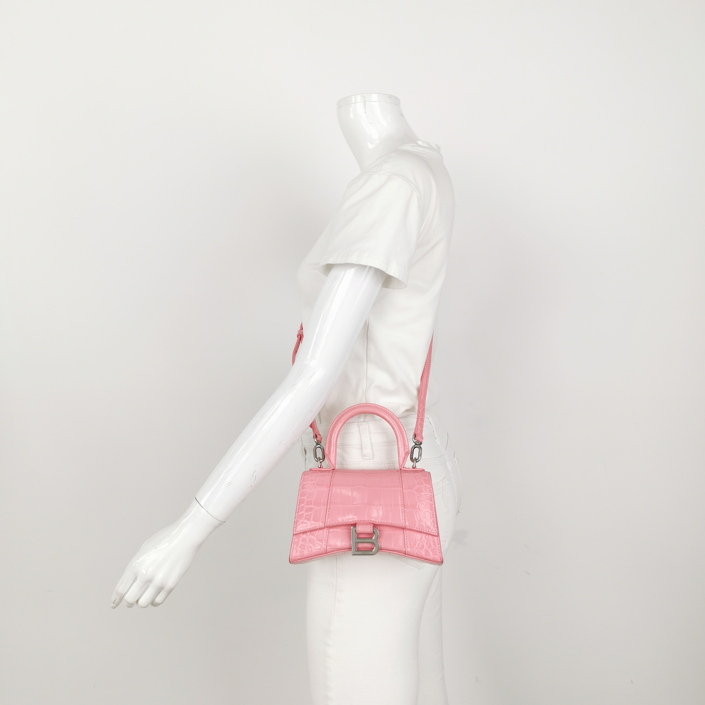 Balenciaga Hourglass Top Handle Bag Crocodile Embossed Leather XS — alternate view