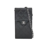 Chanel CC Flap Phone Holder Crossbody Bag Quilted Caviar — thumbnail 1