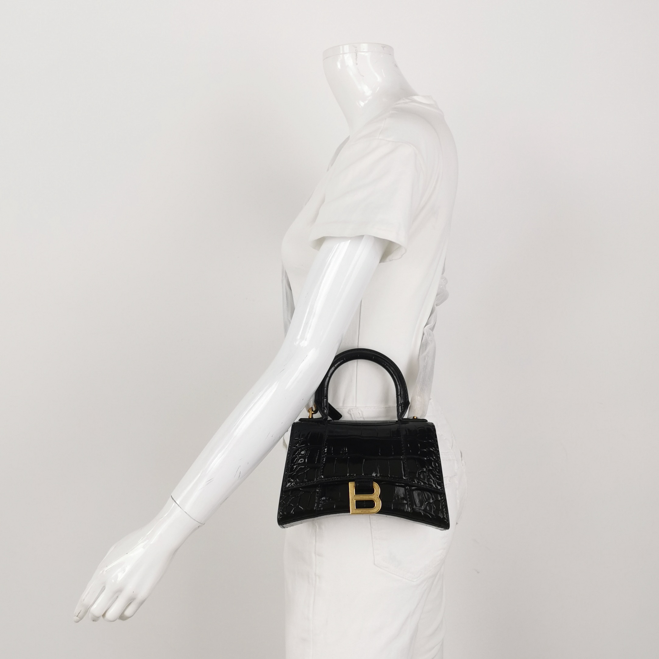 Balenciaga Hourglass Top Handle Bag Crocodile Embossed Leather XS — alternate view