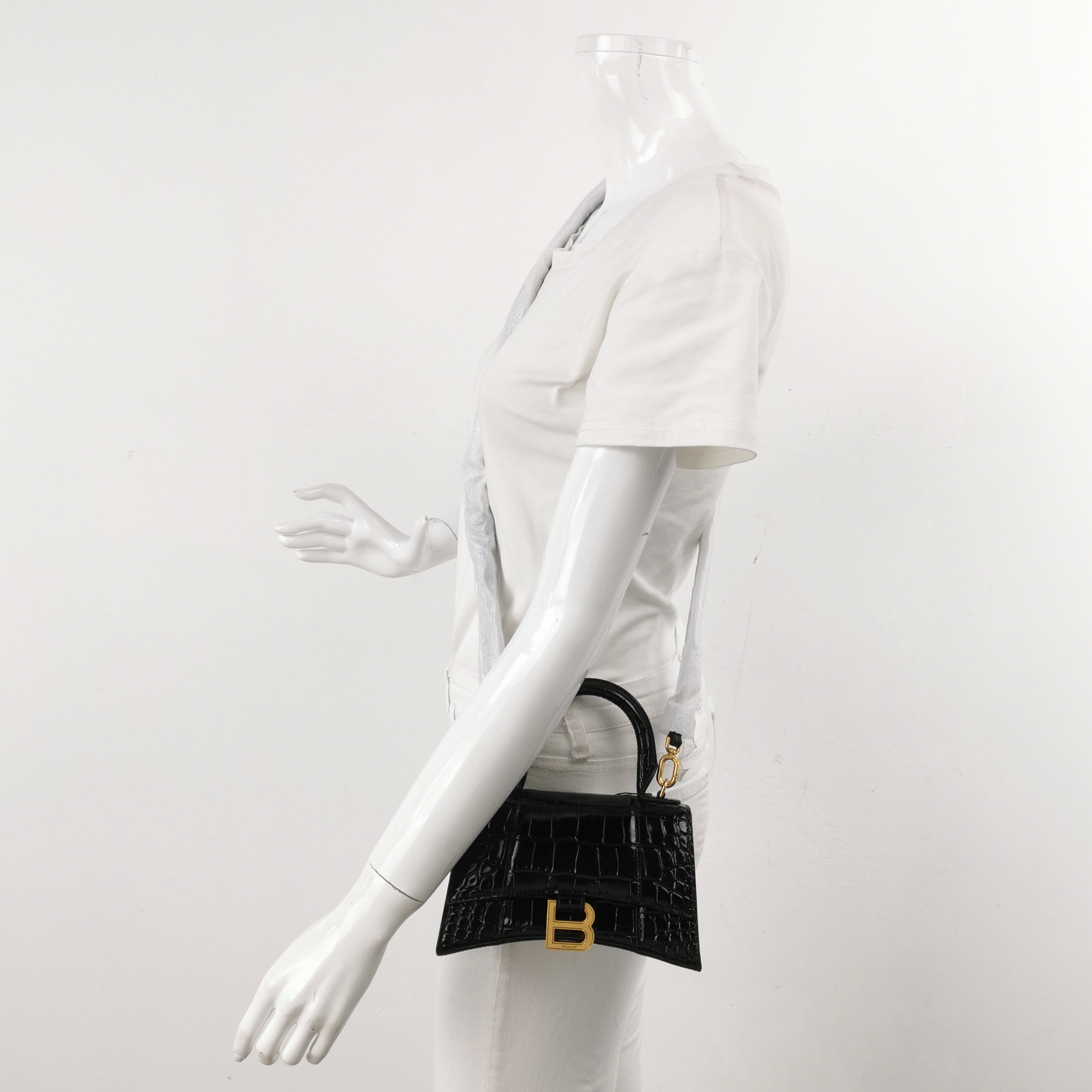 Balenciaga Hourglass Top Handle Bag Crocodile Embossed Leather XS — alternate view