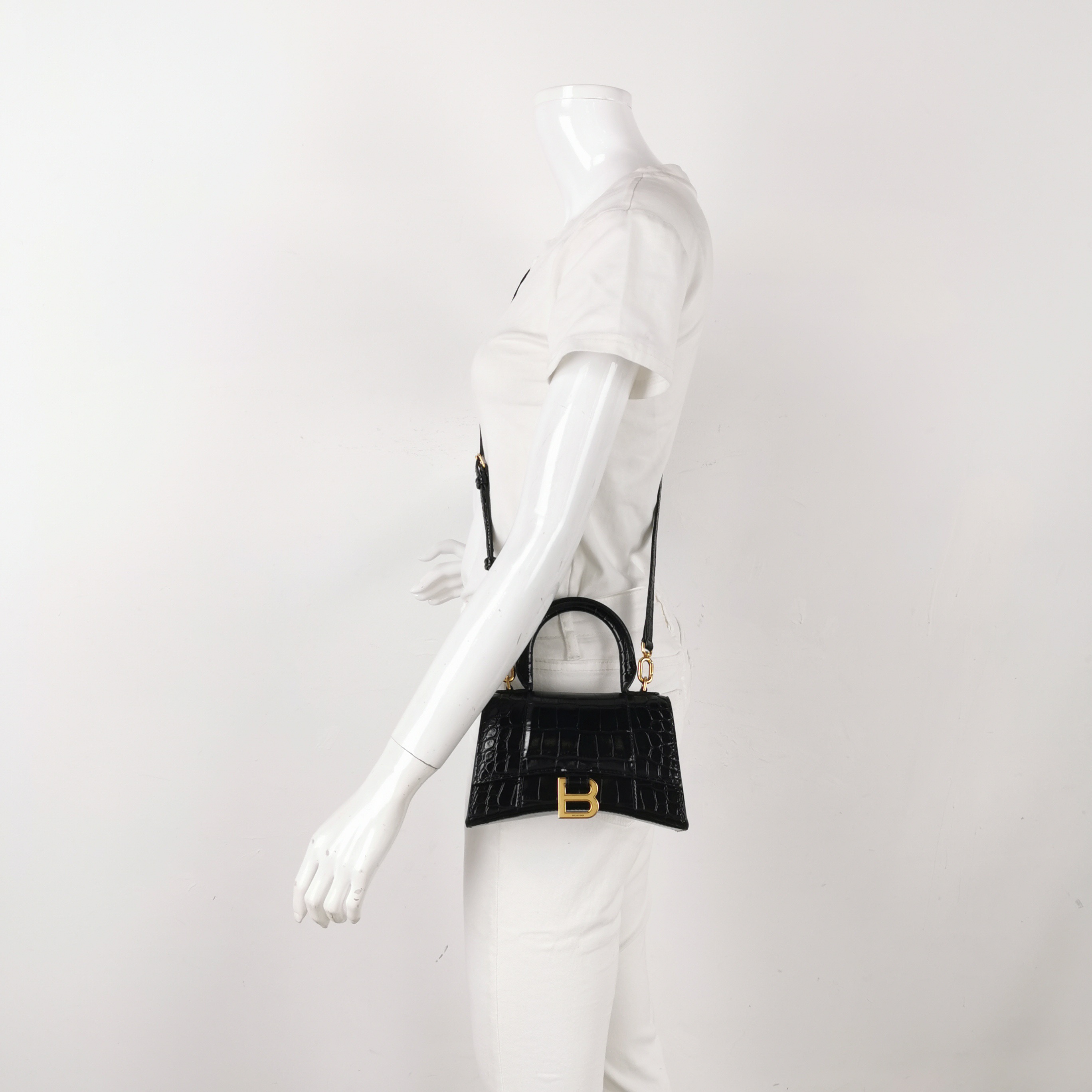 Balenciaga Hourglass Top Handle Bag Crocodile Embossed Leather XS — alternate view