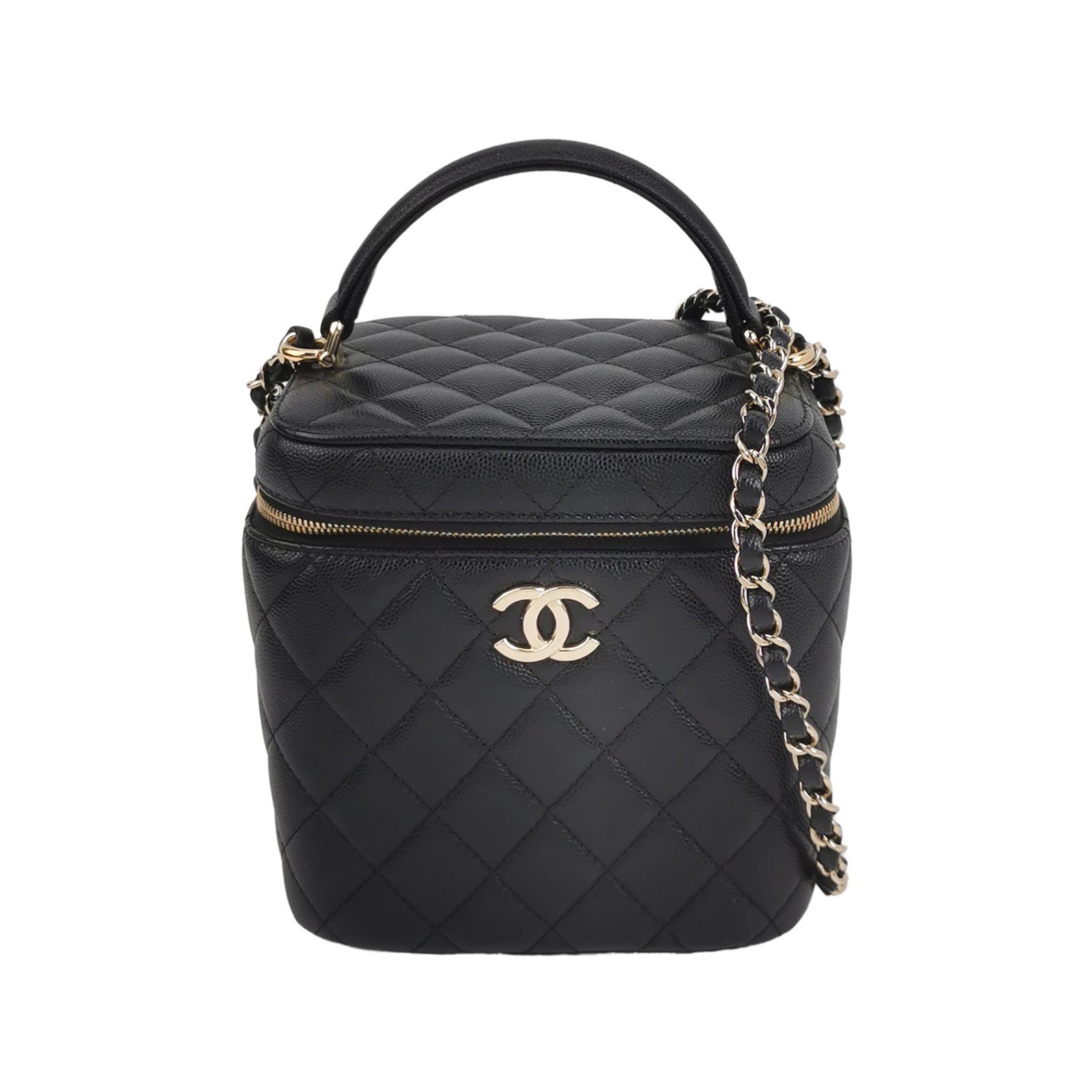 Chanel CC Top Handle Vanity Case with Chain Quilted Lambskin Small