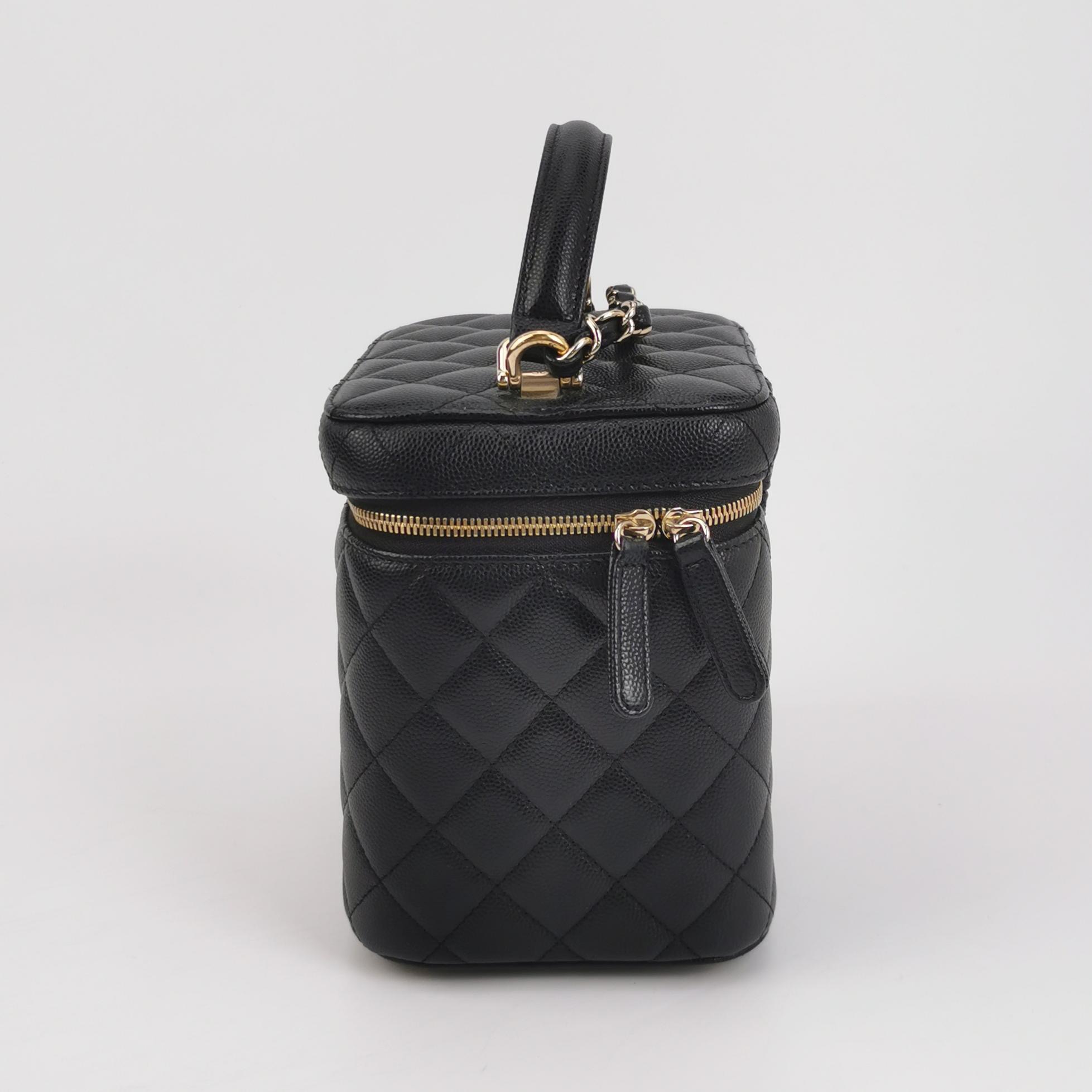 Chanel CC Top Handle Vanity Case with Chain Quilted Lambskin Small