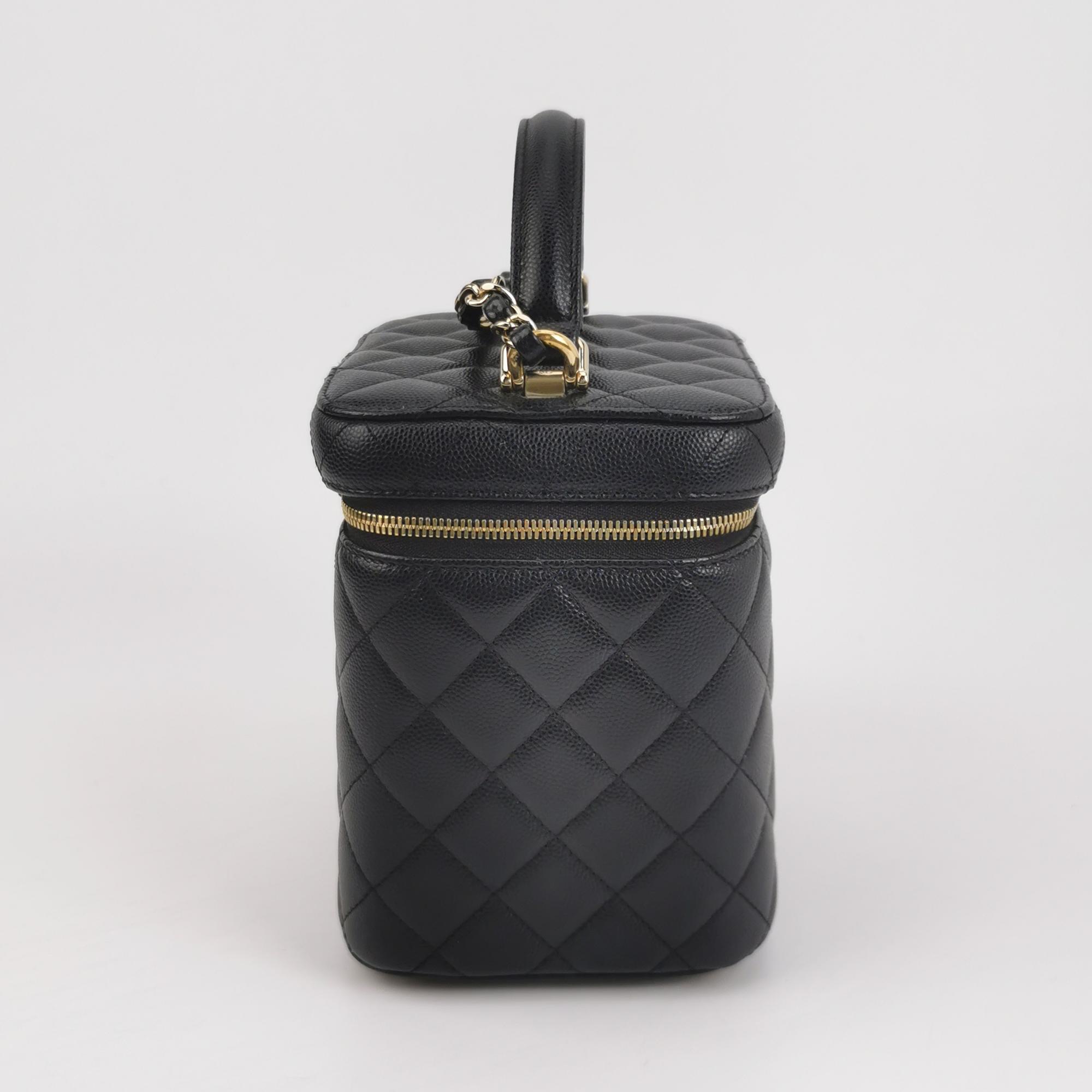 Chanel CC Top Handle Vanity Case with Chain Quilted Lambskin Small
