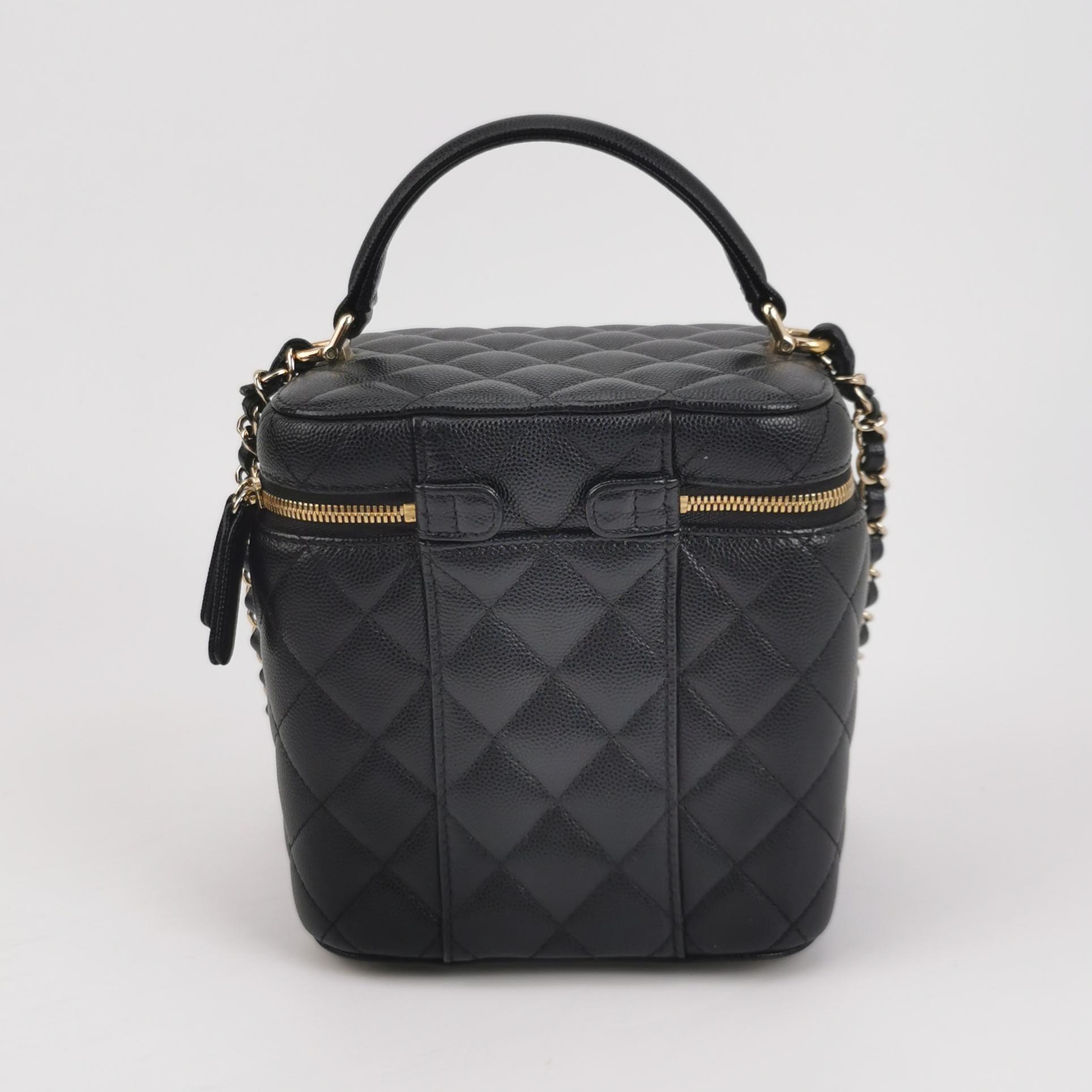 Chanel CC Top Handle Vanity Case with Chain Quilted Lambskin Small