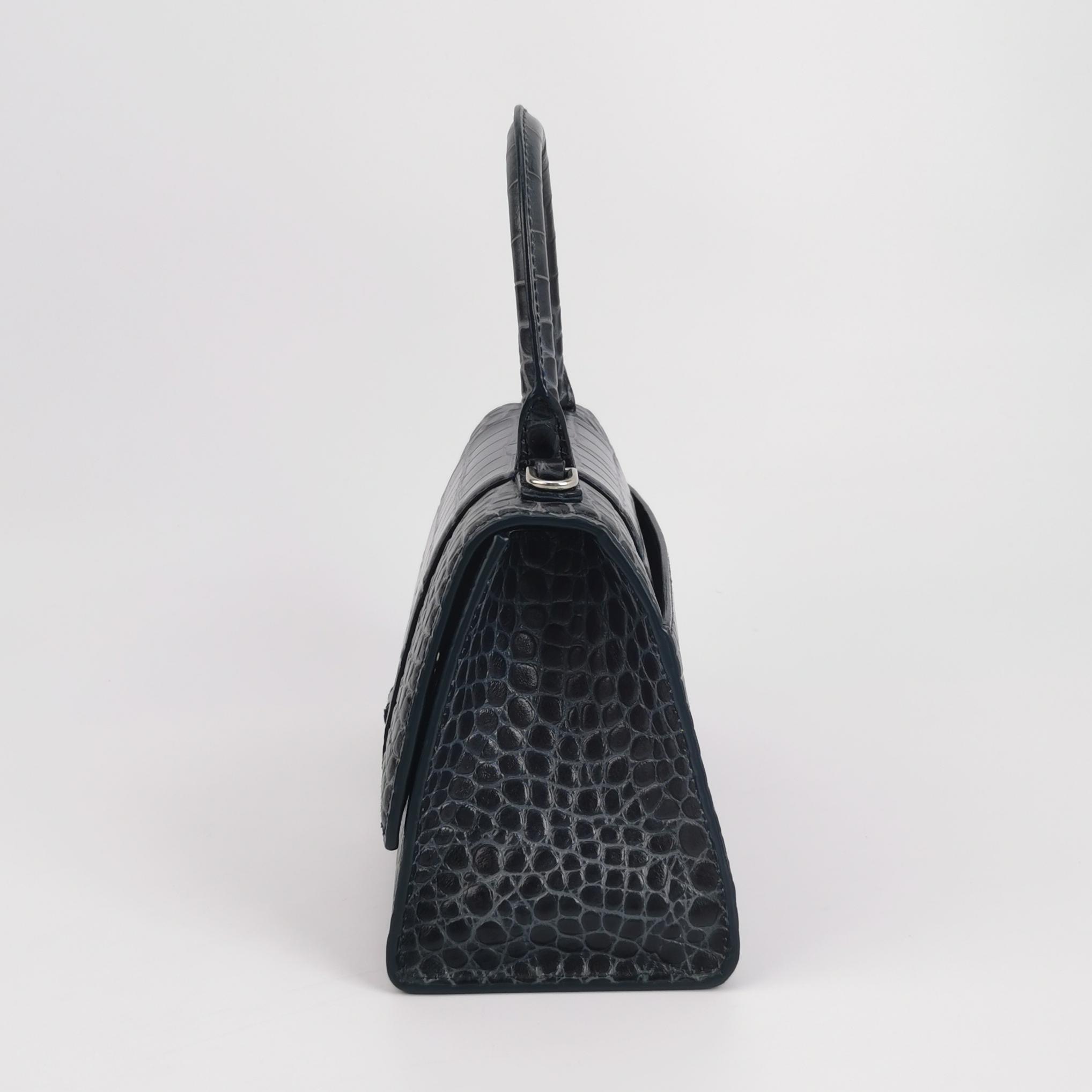 Balenciaga Hourglass Top Handle Bag Crocodile Embossed Leather Small