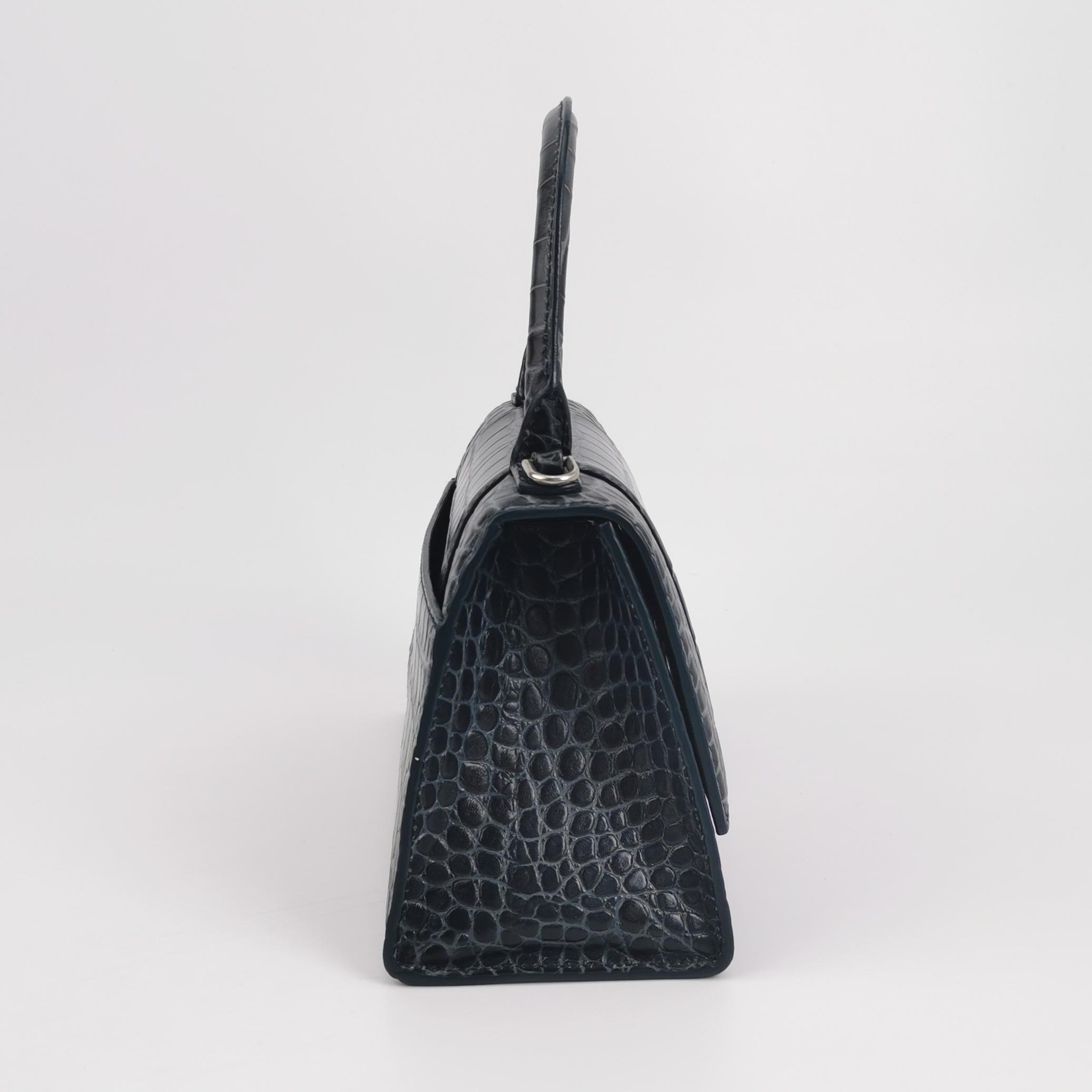 Balenciaga Hourglass Top Handle Bag Crocodile Embossed Leather Small