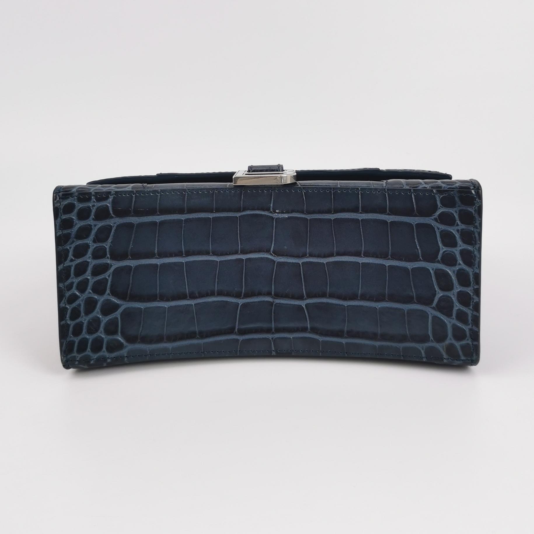 Balenciaga Hourglass Top Handle Bag Crocodile Embossed Leather Small
