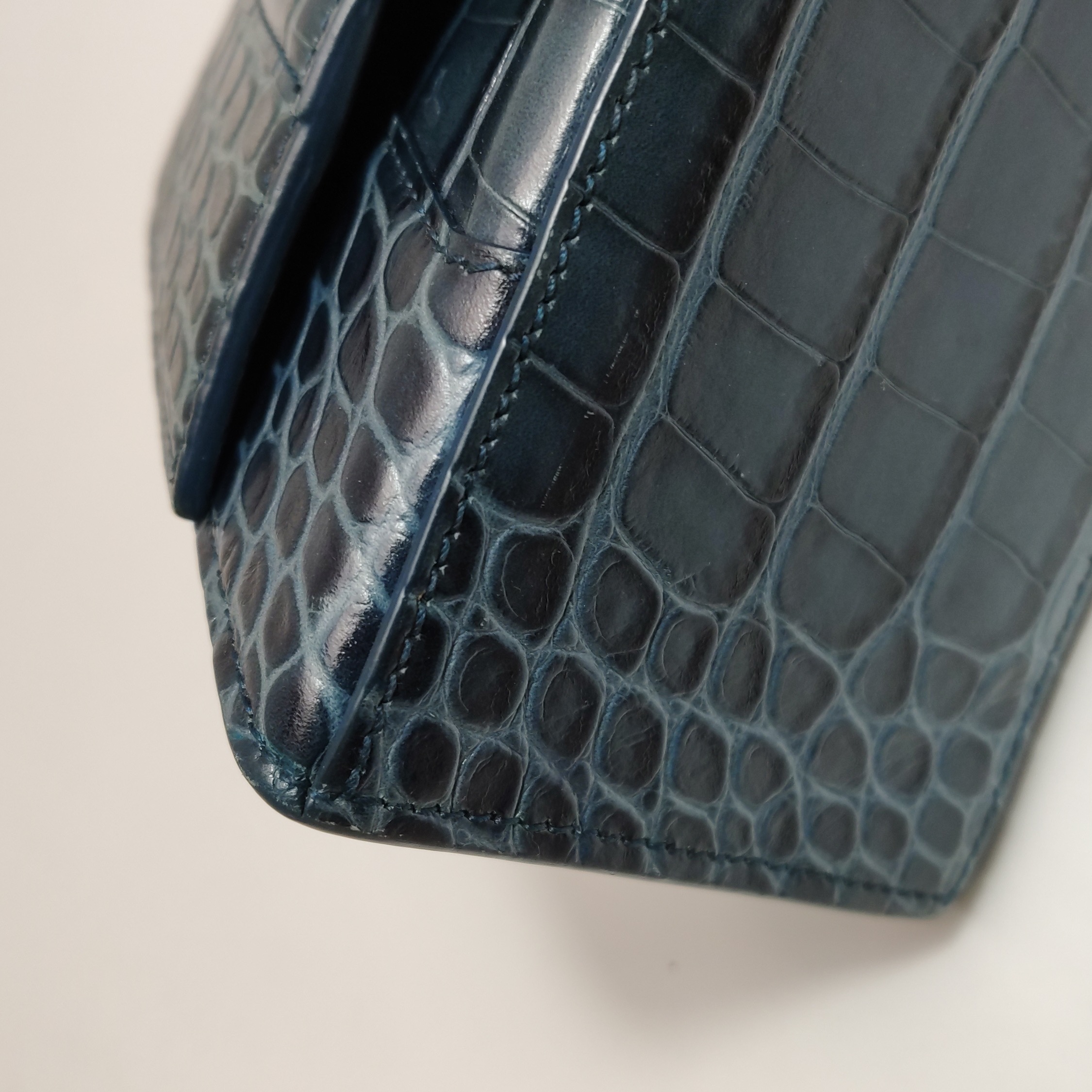 Balenciaga Hourglass Top Handle Bag Crocodile Embossed Leather Small