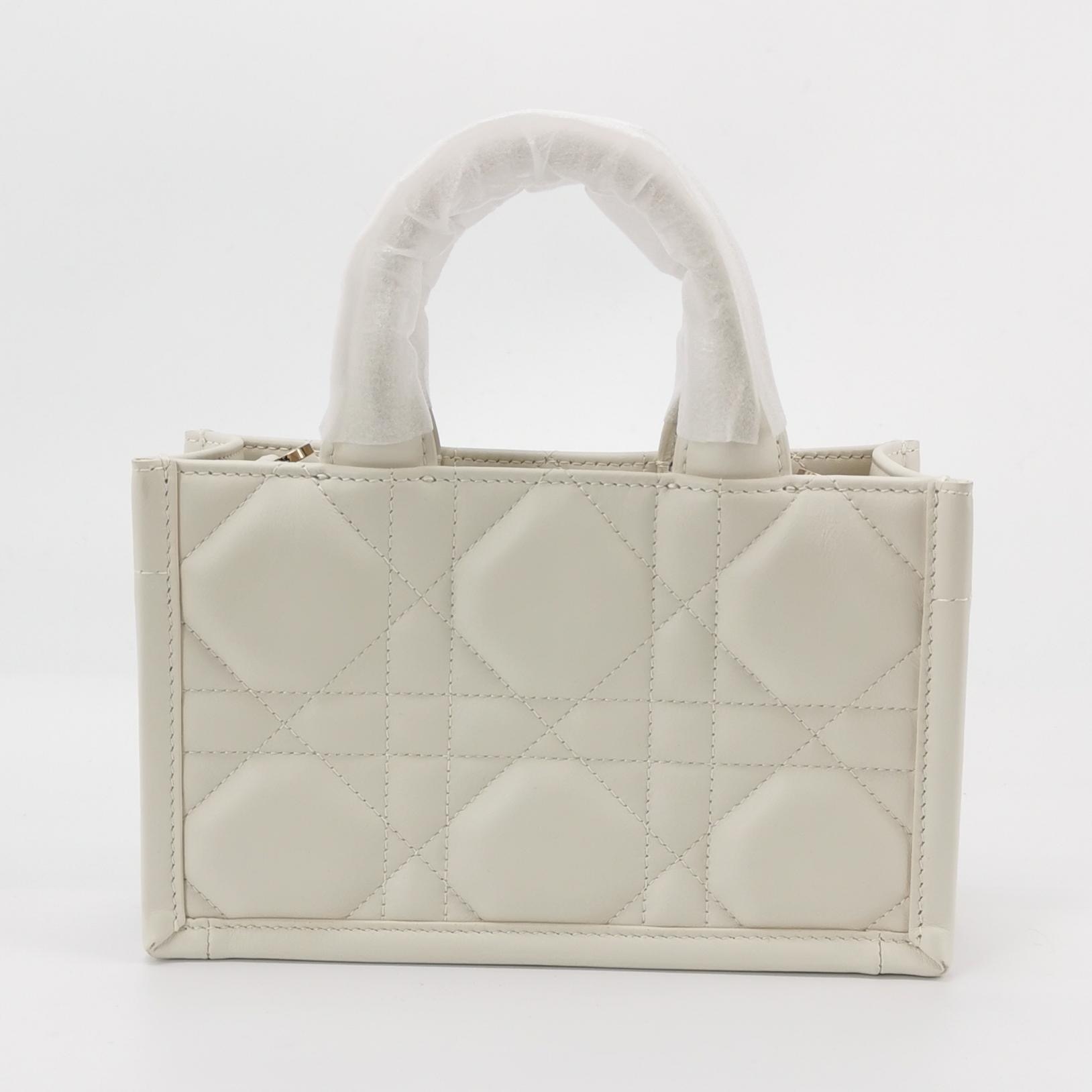 Christian Dior Book Tote with Strap Macrocannage Quilt Calfskin Mini