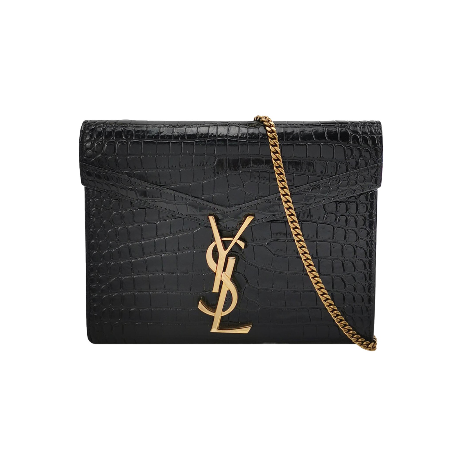 Saint Laurent(LV) Cassandra Chain Shoulder Bag Crocodile Embossed Leather Small