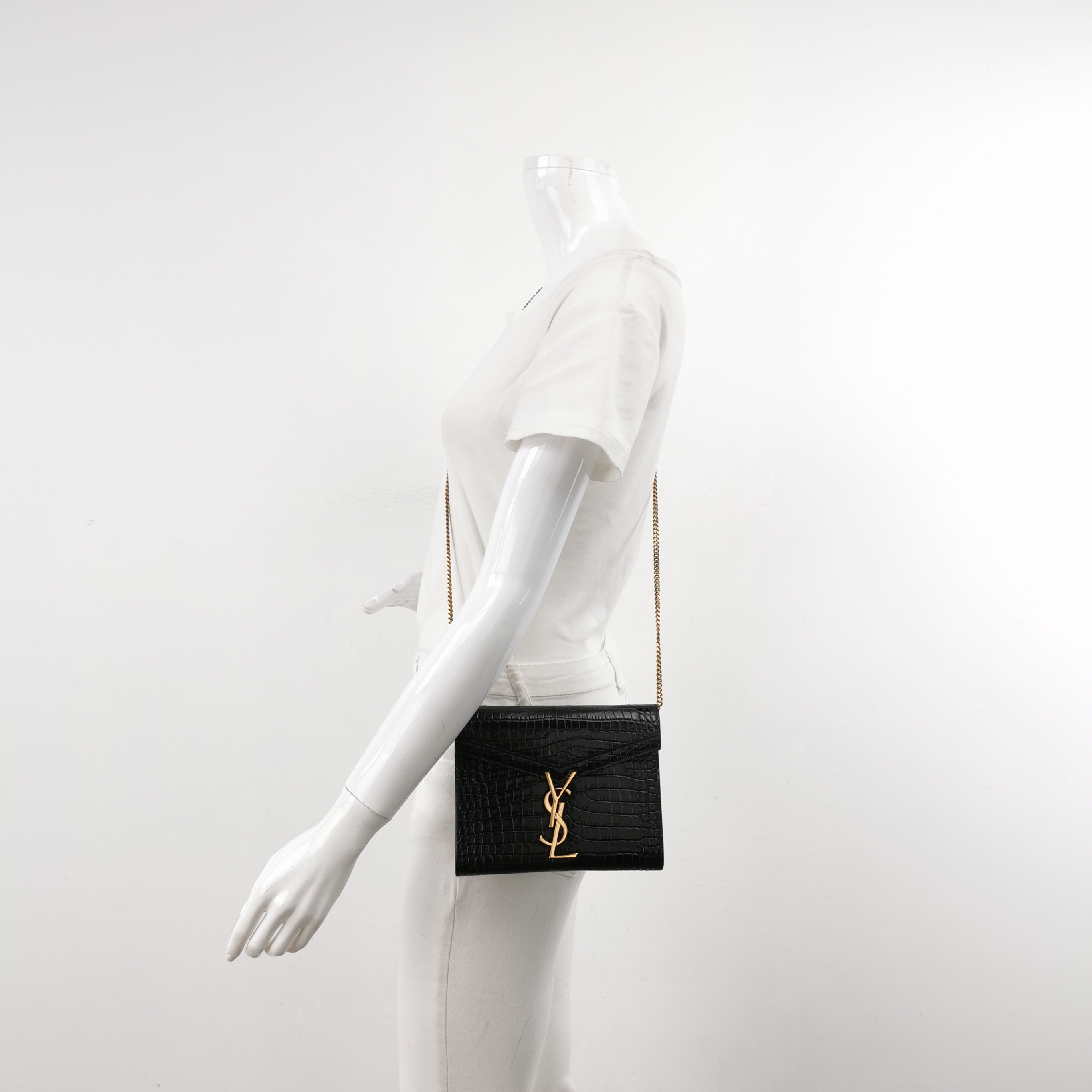 Saint Laurent(LV) Cassandra Chain Shoulder Bag Crocodile Embossed Leather Small — alternate view