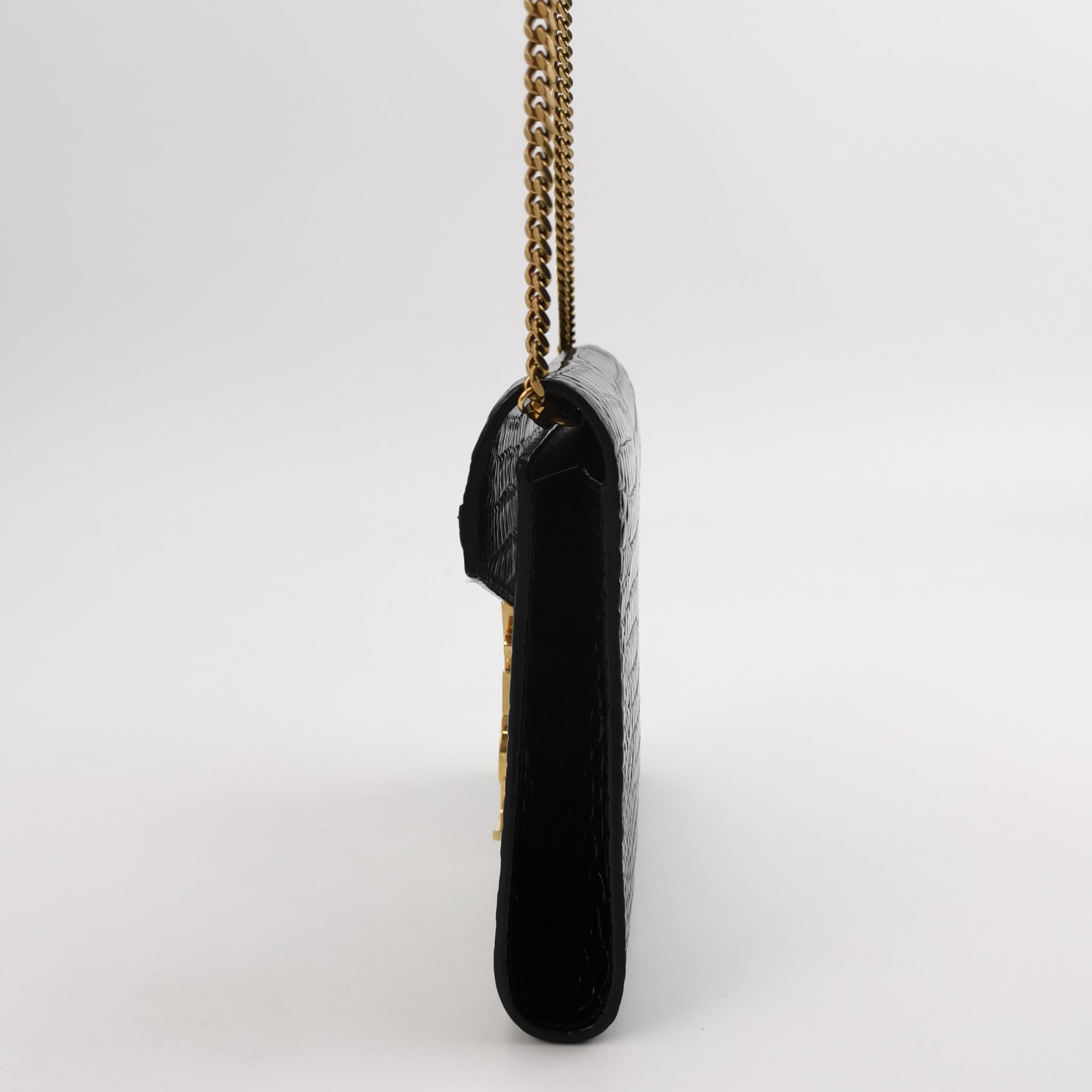 Saint Laurent(LV) Cassandra Chain Shoulder Bag Crocodile Embossed Leather Small