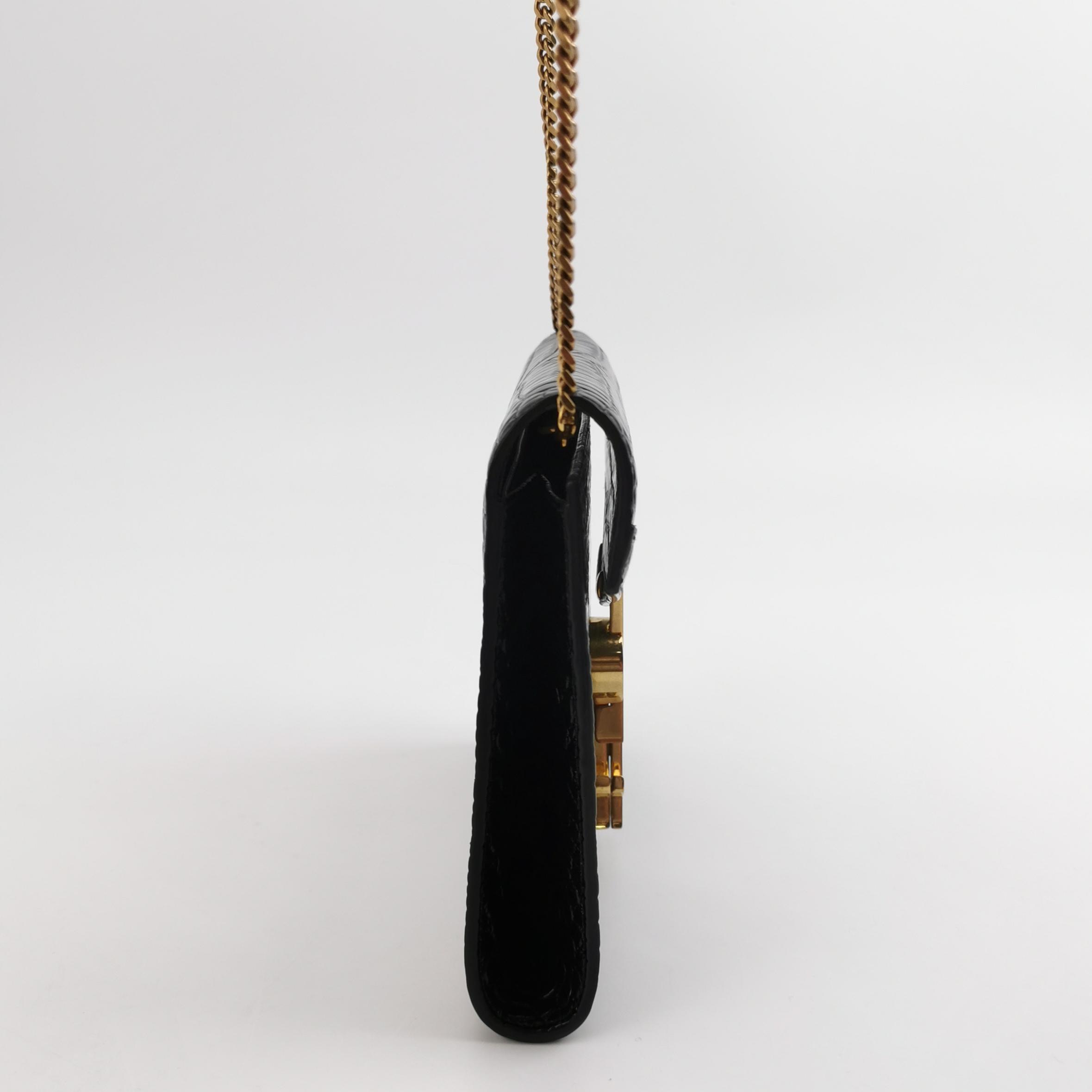 Saint Laurent(LV) Cassandra Chain Shoulder Bag Crocodile Embossed Leather Small