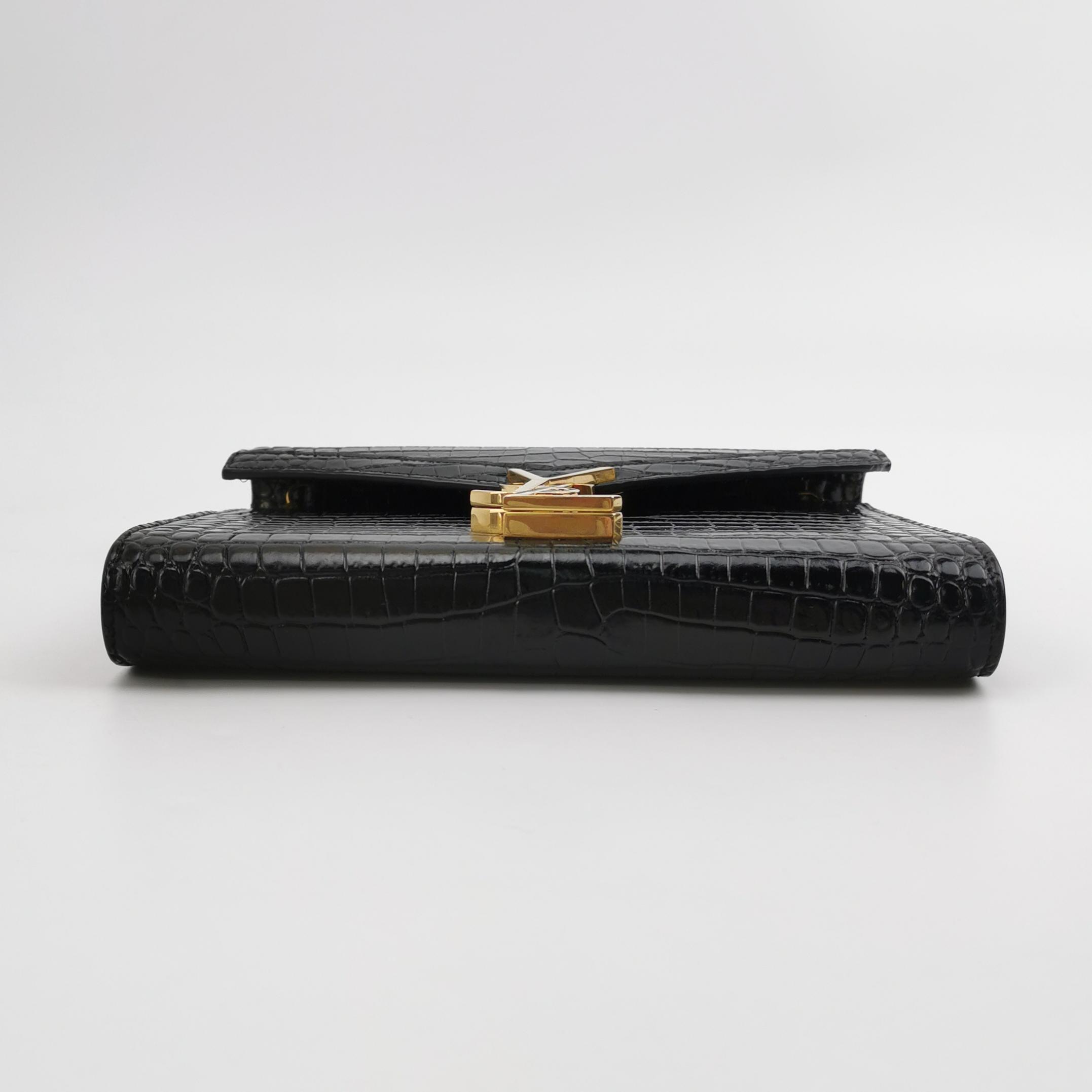 Saint Laurent(LV) Cassandra Chain Shoulder Bag Crocodile Embossed Leather Small