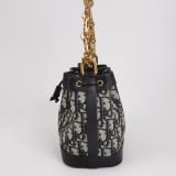 Christian Dior Oblique Jacquard Drawstring Bucket Bag Black Leather — thumbnail 4