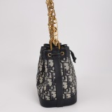 Christian Dior Oblique Jacquard Drawstring Bucket Bag Black Leather — thumbnail 5