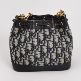 Christian Dior Oblique Jacquard Drawstring Bucket Bag Black Leather — thumbnail 3