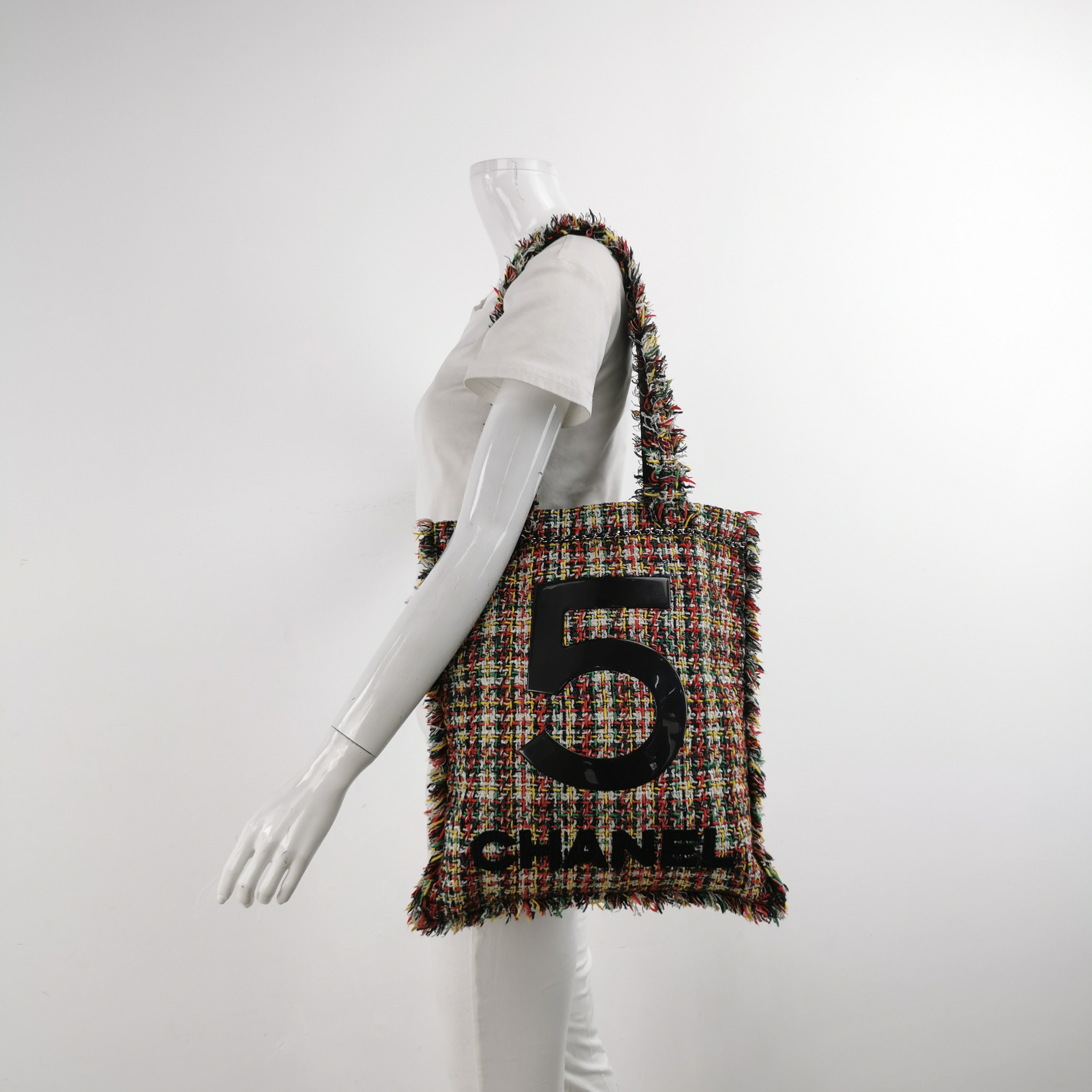 Chanel No 5 Tweed Tote Bag Red Multicolor Shoulder Bag — alternate view