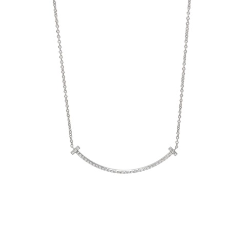Tiffany & Co. T Smile Pendant Necklace 18K White Gold with Diamonds