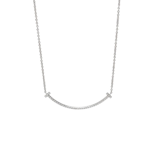 Tiffany & Co. T Smile Pendant Necklace 18K White Gold with Diamonds — pre-owned, Vierlot