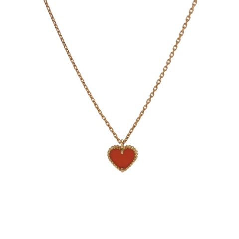 Van Cleef & Arpels Sweet Alhambra Heart Pendant Necklace 18K Rose Gold and Carnelian