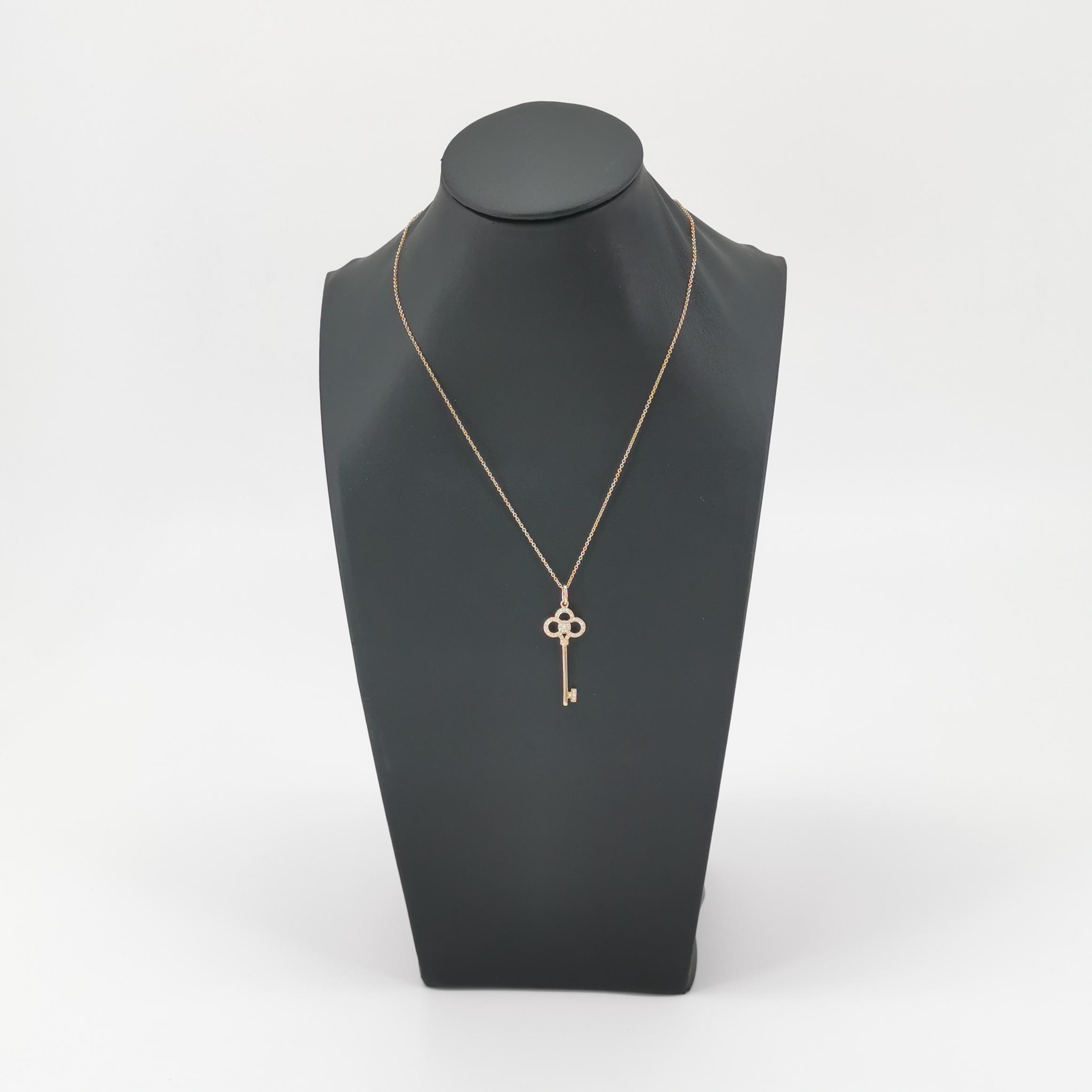Tiffany & Co. Crown Key Pendant Necklace 18K Rose Gold with Diamond — alternate view