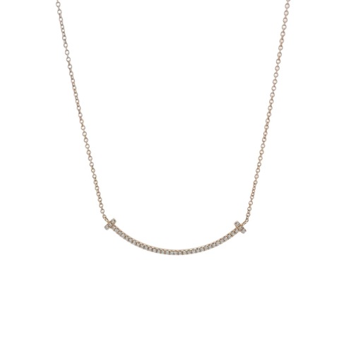 Tiffany & Co. T Smile Pendant Necklace 18K Rose Gold with Diamonds Small