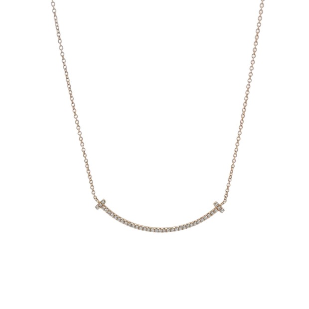 Tiffany & Co. T Smile Pendant Necklace 18K Rose Gold with Diamonds Small — pre-owned, Vierlot