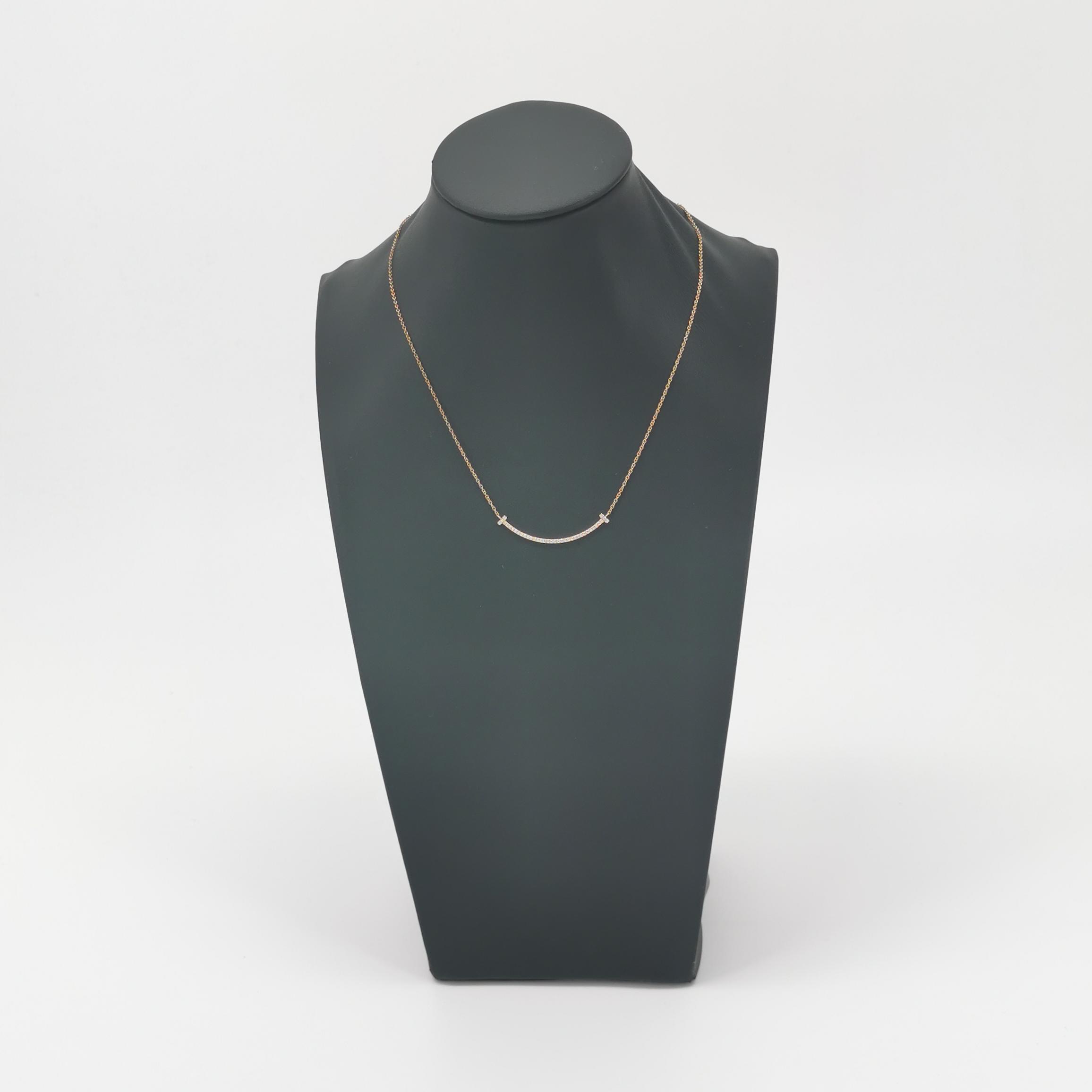 Tiffany & Co. T Smile Pendant Necklace 18K Rose Gold with Diamonds Small — photo 2 of 8