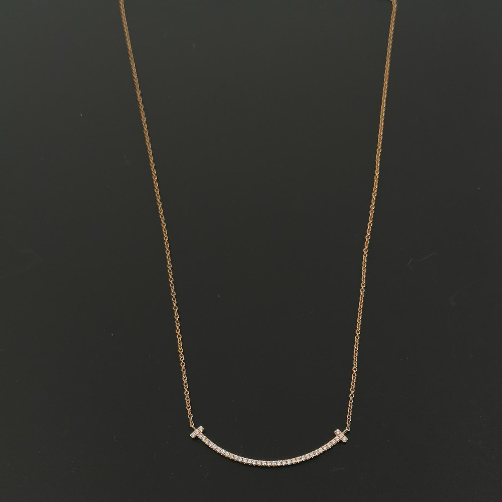 Tiffany & Co. T Smile Pendant Necklace 18K Rose Gold with Diamonds Small — photo 4 of 8