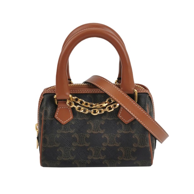 Celine Boston Bag Triomphe Coated Canvas Mini — pre-owned, Vierlot