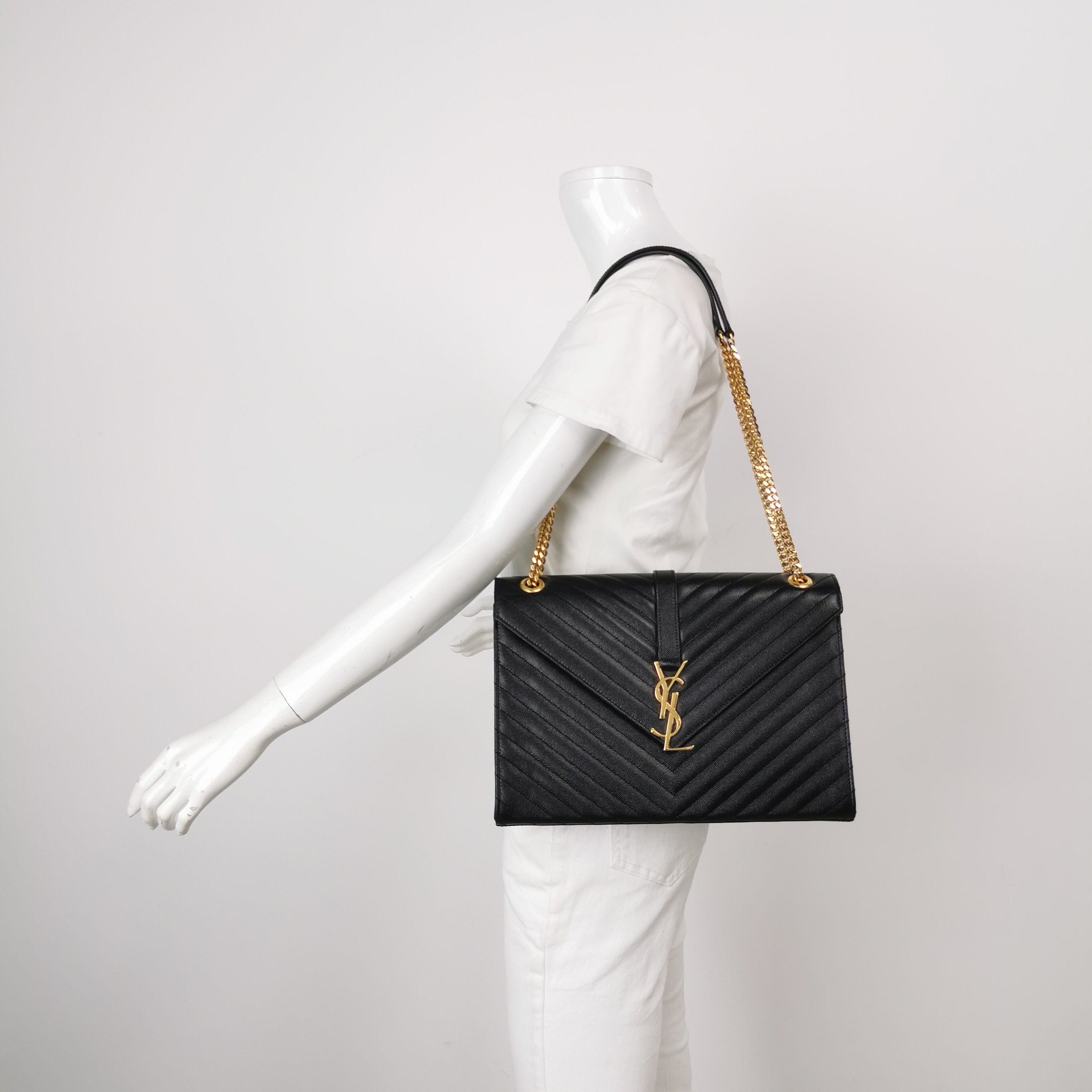 Saint Laurent(YSL) Classic Monogram Envelope Satchel Matelasse Chevron Leather Large — alternate view