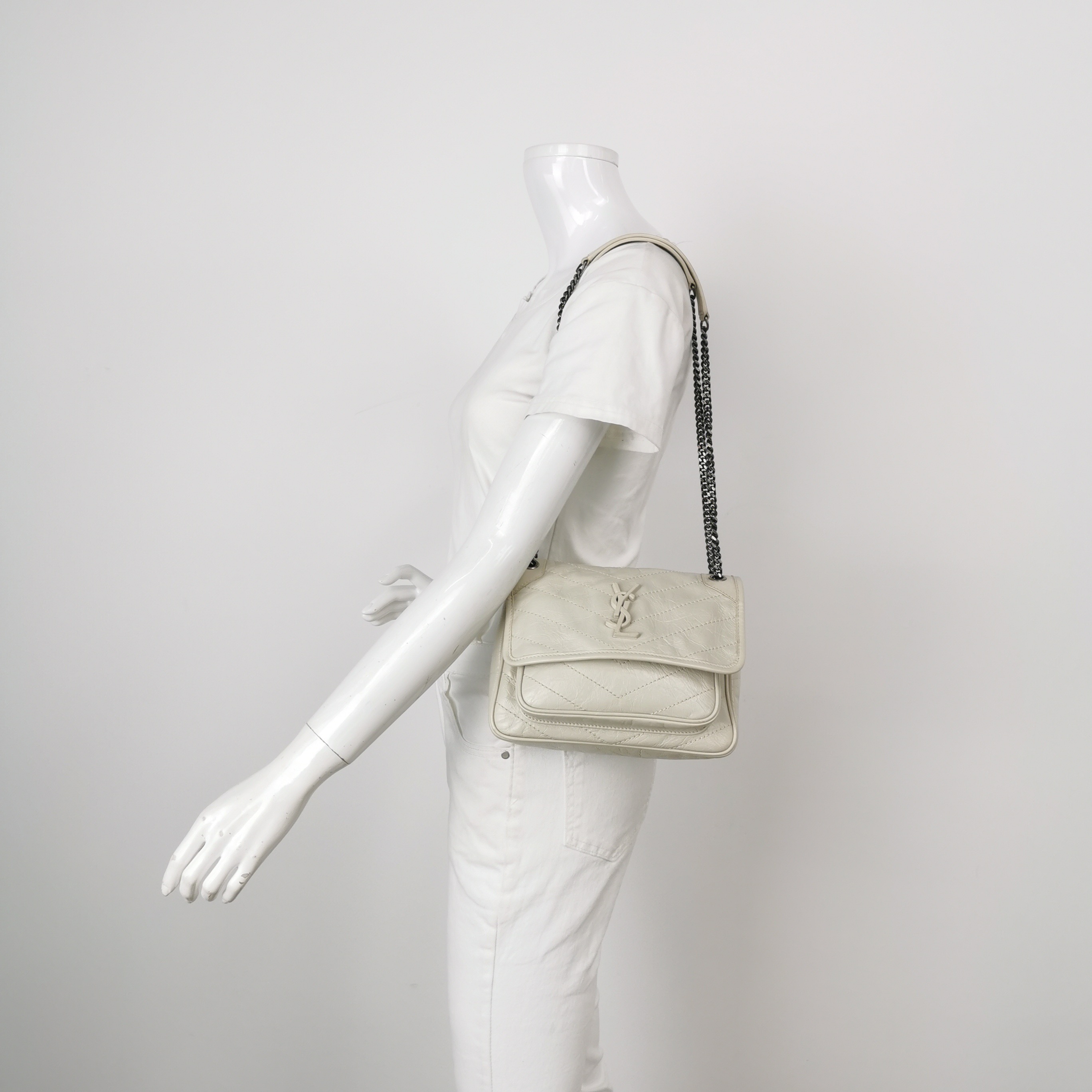 Saint Laurent(YSL) Niki Chain Flap Bag Matelasse Chevron Leather Small — alternate view