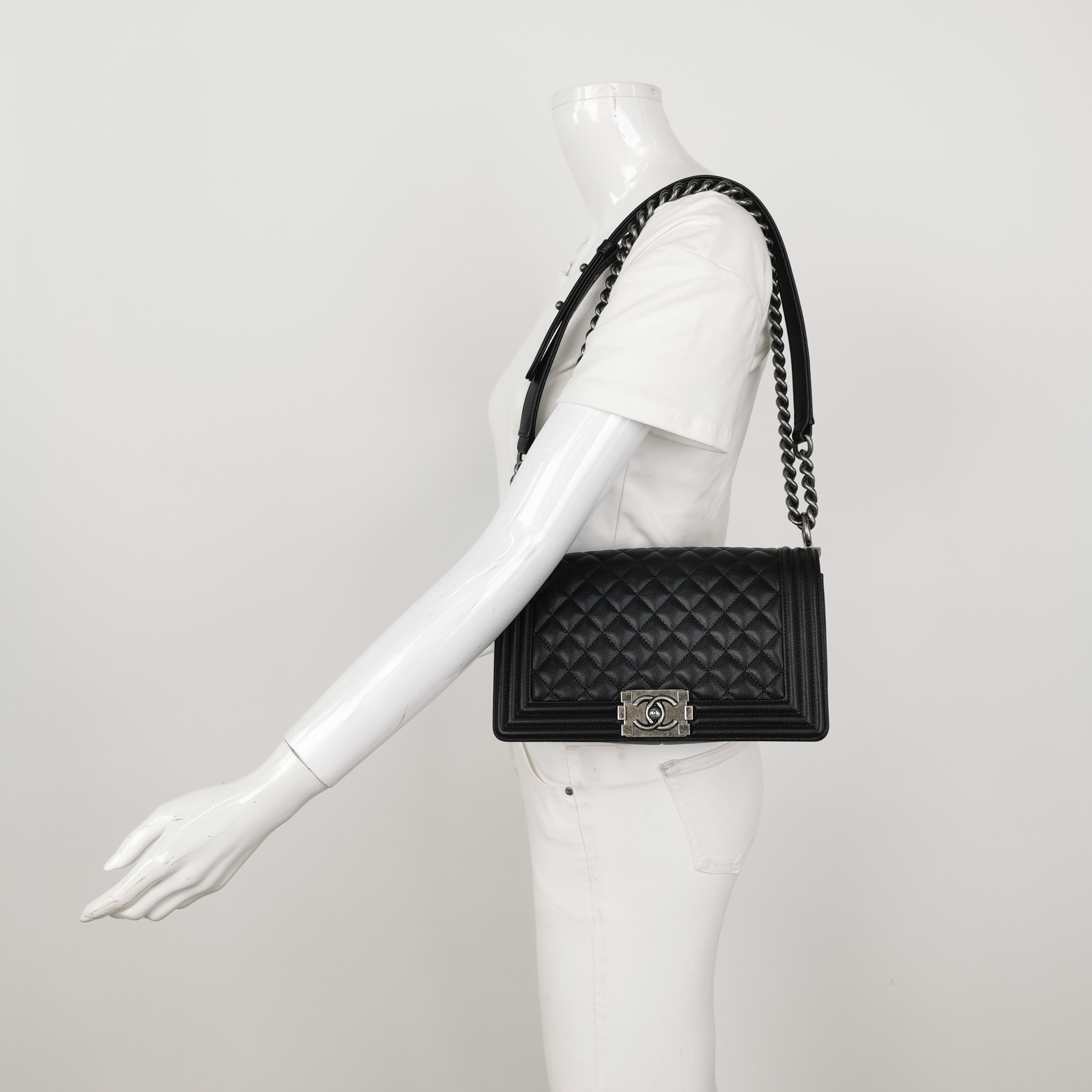 Chanel Boy Flap Bag Quilted Caviar Old Medium — alternate view