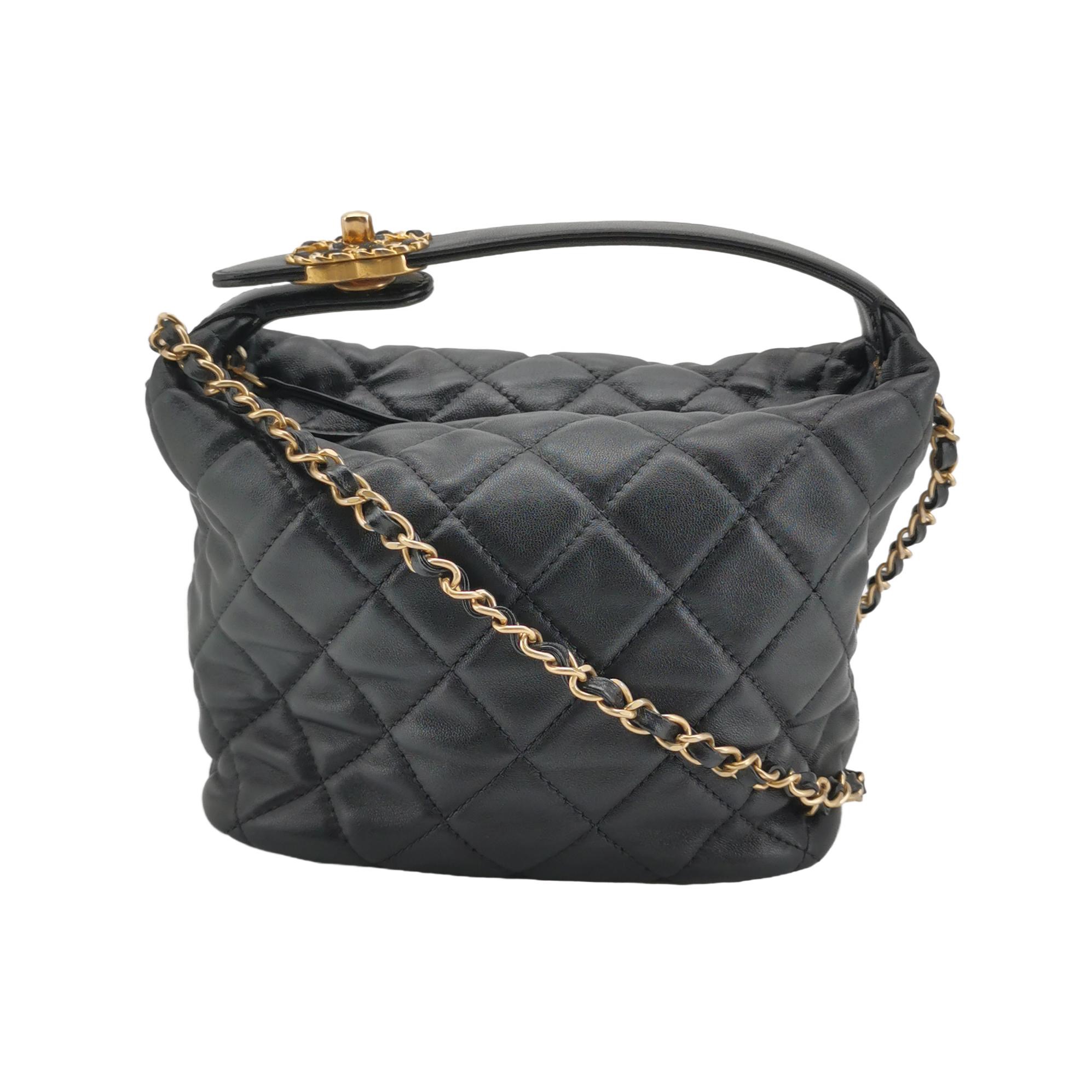 CHANEL CC GHW 19 Hobo Bag 2 Way Shoulder Bag Lambskin Leather Black — photo 1 of 15