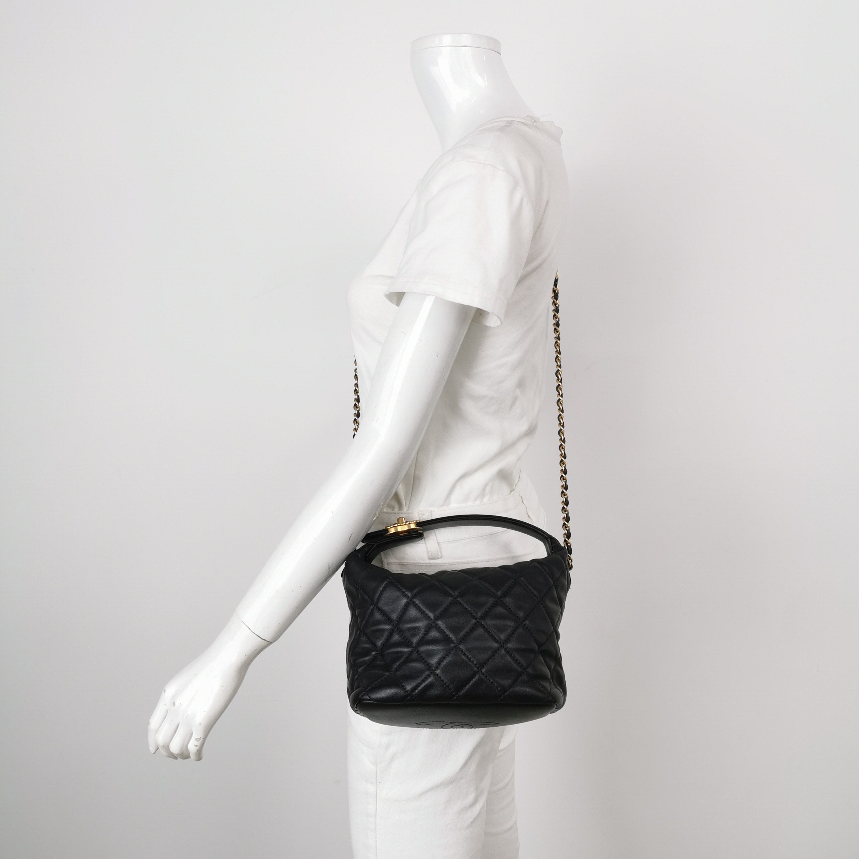 CHANEL CC GHW 19 Hobo Bag 2 Way Shoulder Bag Lambskin Leather Black — alternate view
