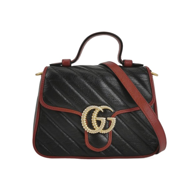 Gucci GG Marmont Top Handle Flap Bag Diagonal Quilted Leather Mini — pre-owned, Vierlot