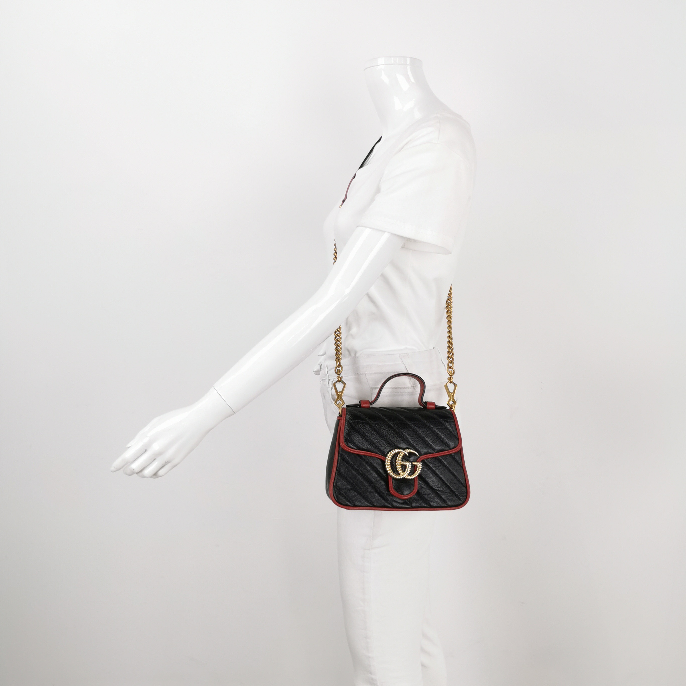 Gucci GG Marmont Top Handle Flap Bag Diagonal Quilted Leather Mini — alternate view