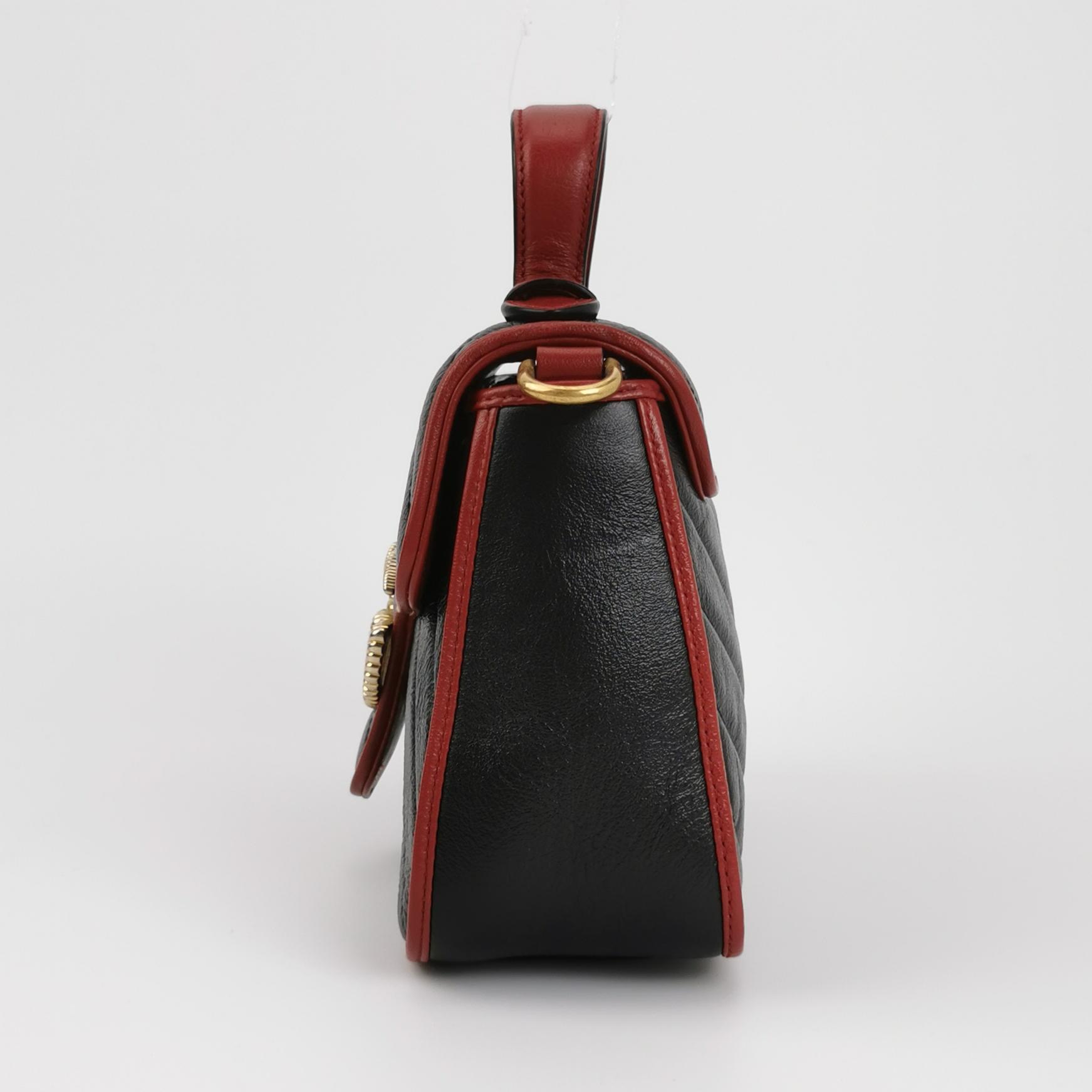 Gucci GG Marmont Top Handle Flap Bag Diagonal Quilted Leather Mini — photo 4 of 18
