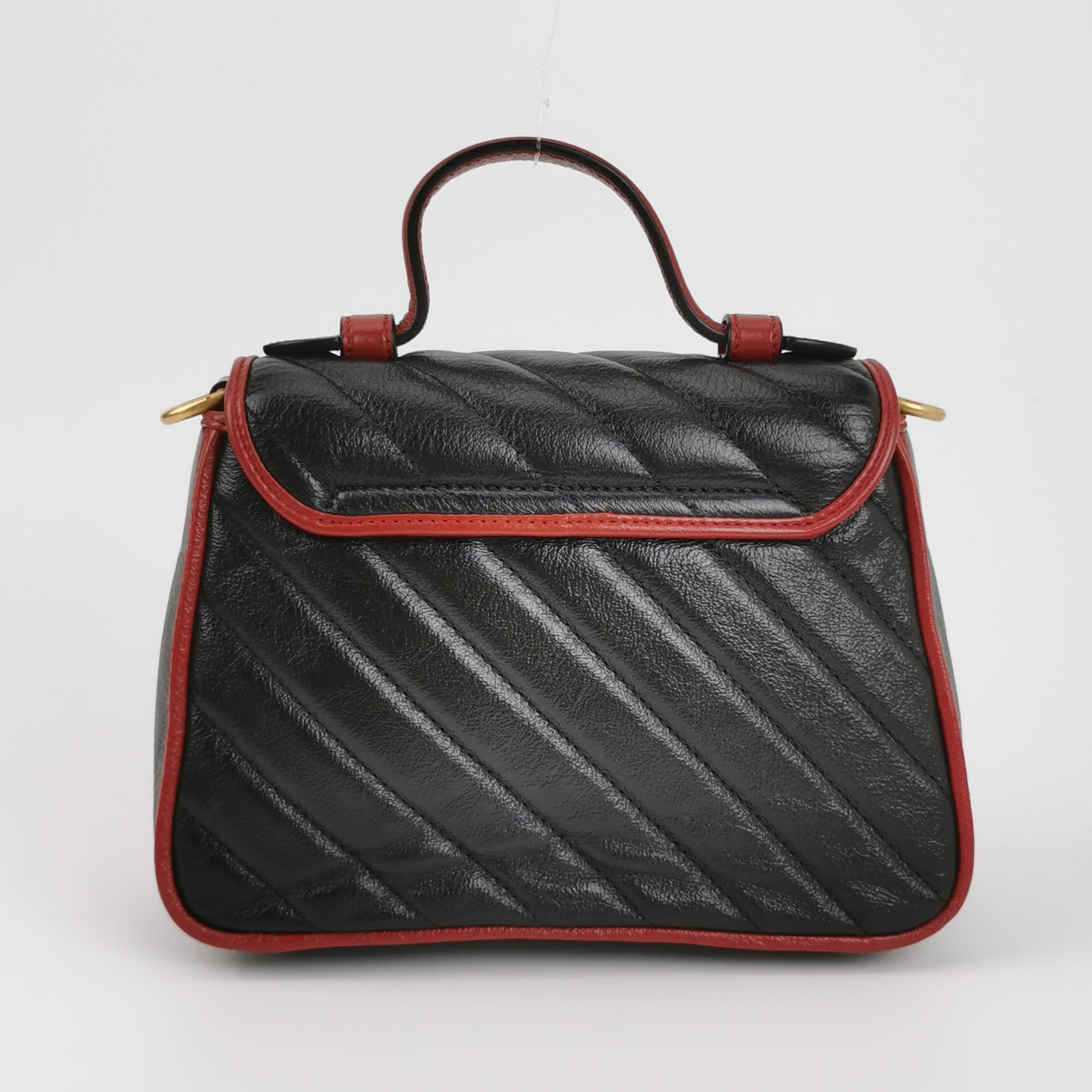 Gucci GG Marmont Top Handle Flap Bag Diagonal Quilted Leather Mini — photo 5 of 18