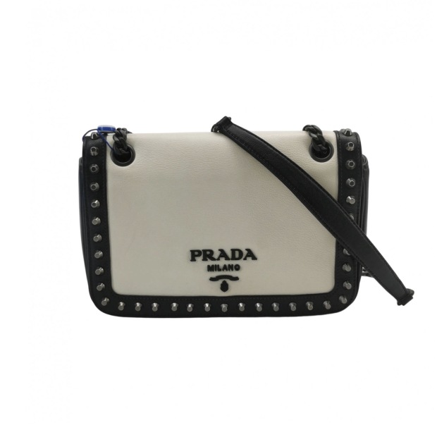 Prada Chain Flap Bag Studded Glace Calf Small — pre-owned, Vierlot