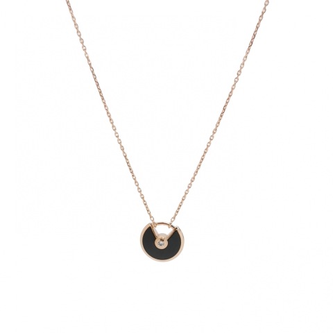 Cartier Amulette de Cartier Pendant Necklace 18K Rose Gold with Onyx and Diamond XS