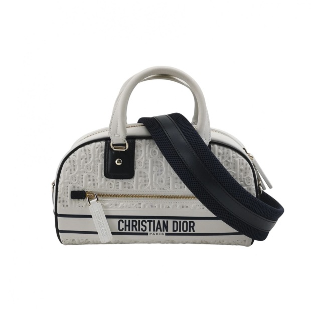Christian Dior Vibe Zip Bowling Bag Oblique Perforated and Embossed Calfskin Small — pre-owned, Vierlot