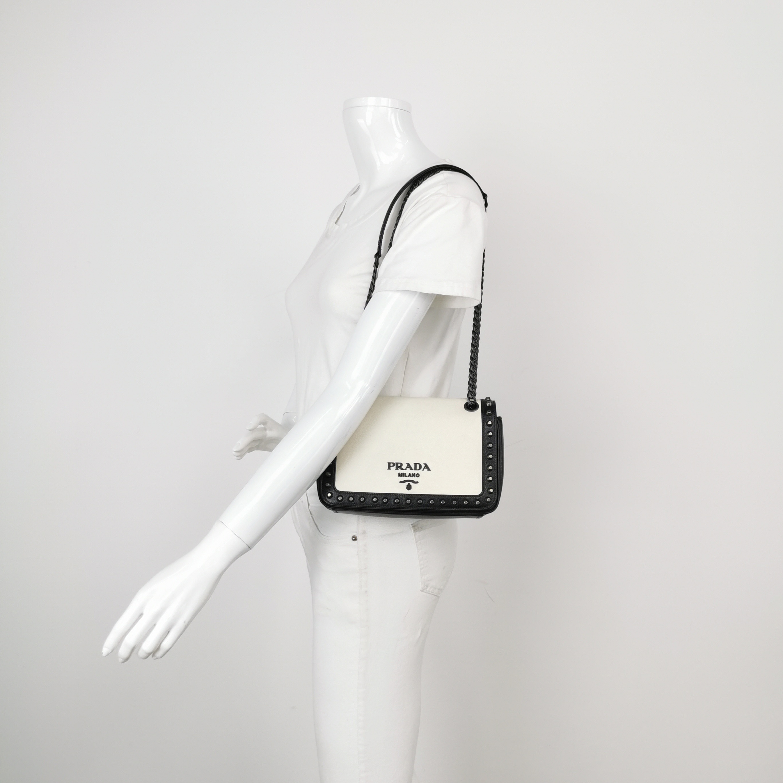 Prada Chain Flap Bag Studded Glace Calf Small — alternate view