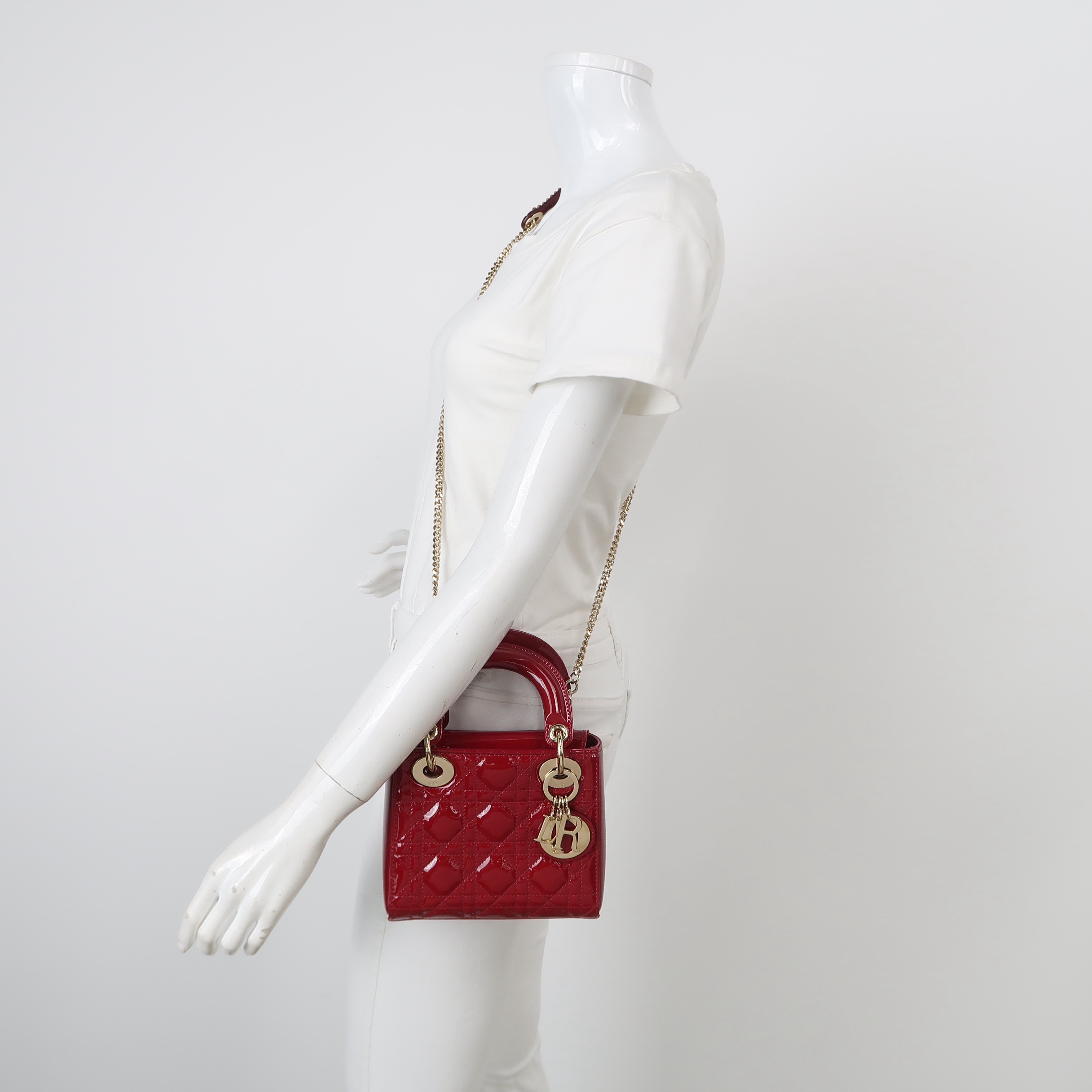 Dior Lady Dior Chain Bag Cannage Quilt Patent Mini — alternate view