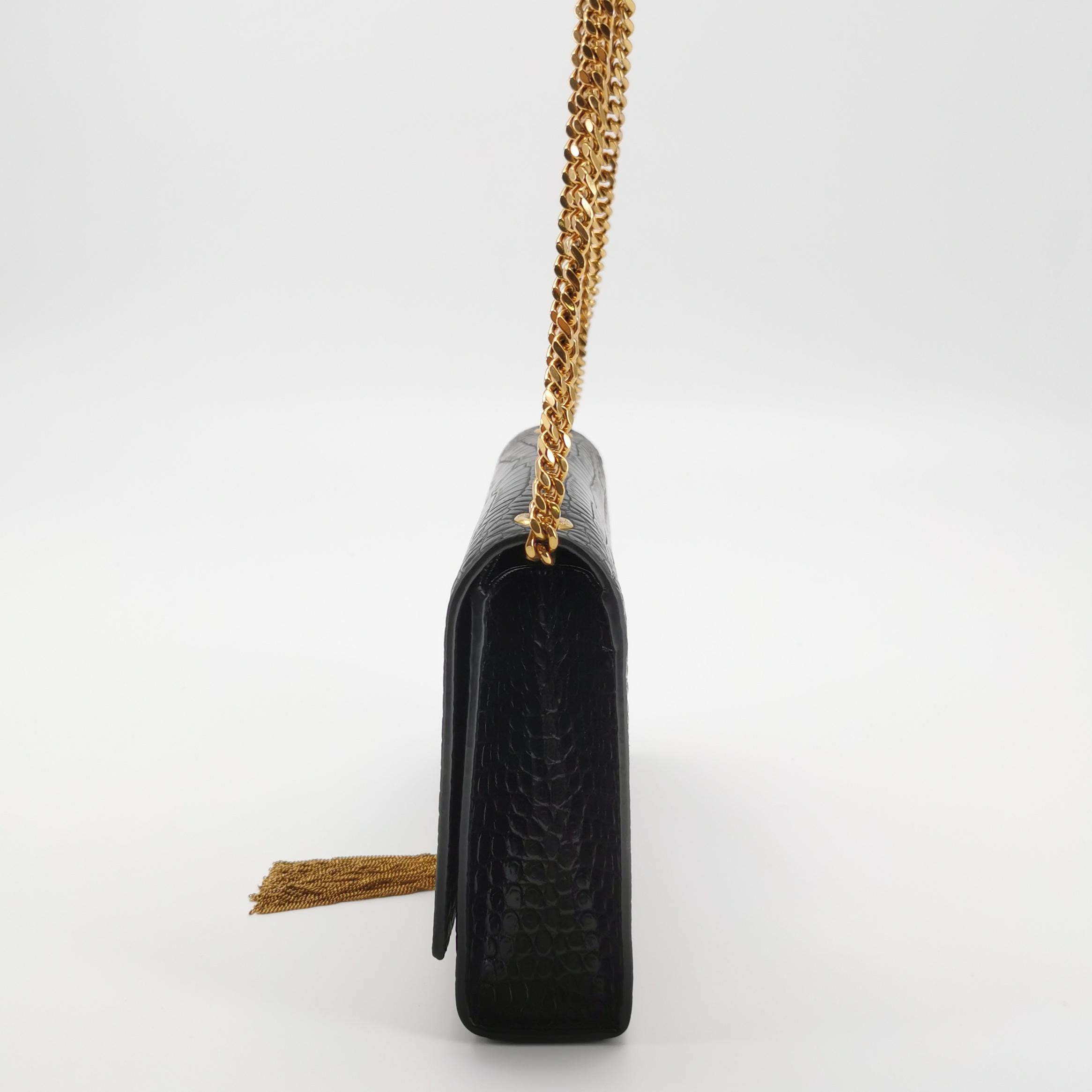 Saint Laurent(YSL) Classic Monogram Tassel Crossbody Bag Crocodile Embossed Leather Medium